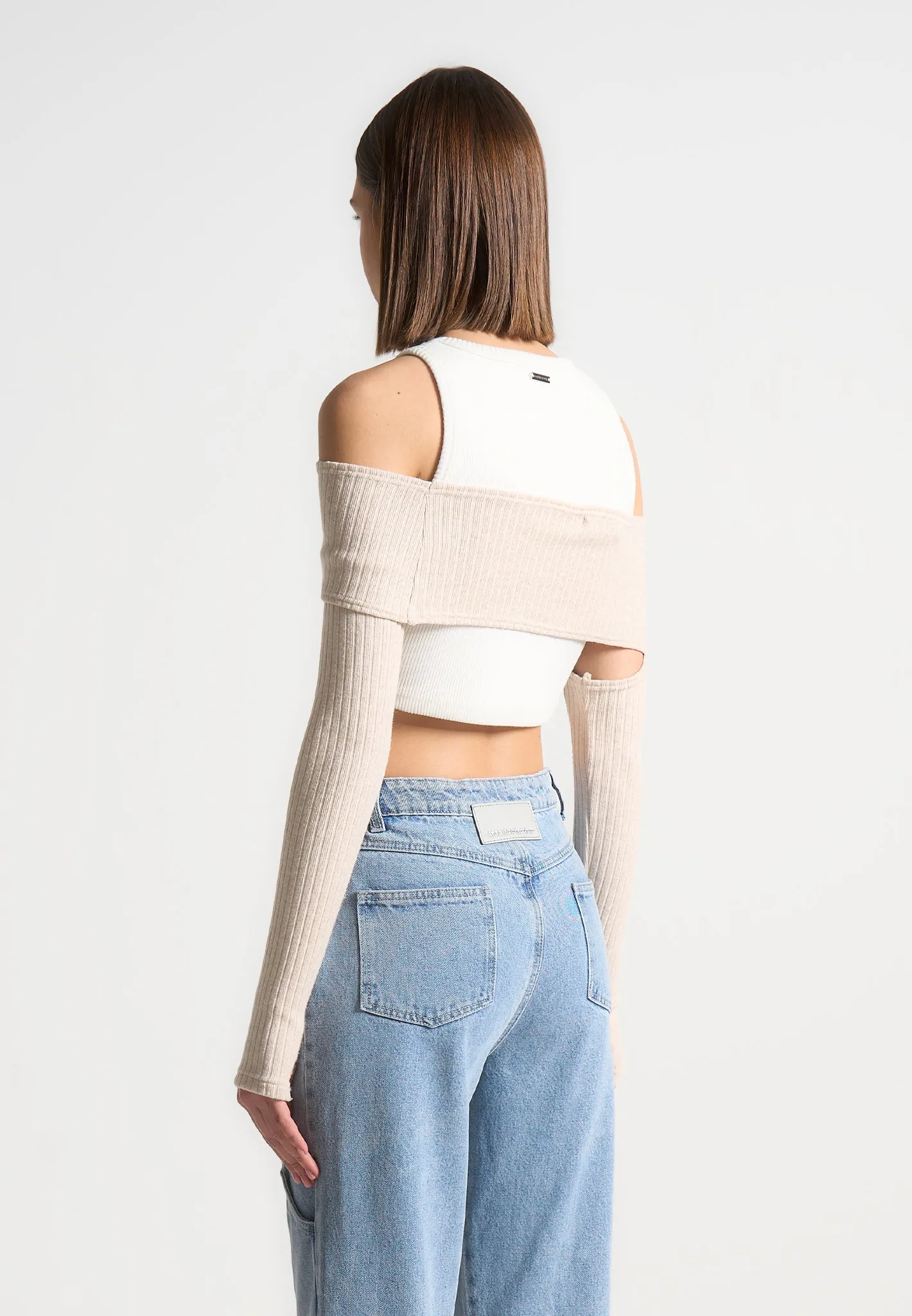 Crop Top with Knitted Overlay - White/Beige sold by Maniere De Voir product image thumbnail 4