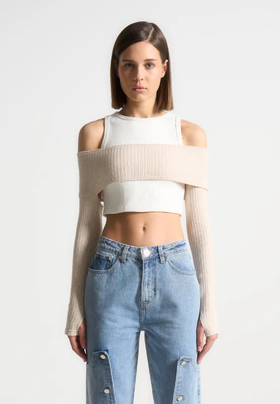 Crop Top with Knitted Overlay - White/Beige sold by Maniere De Voir