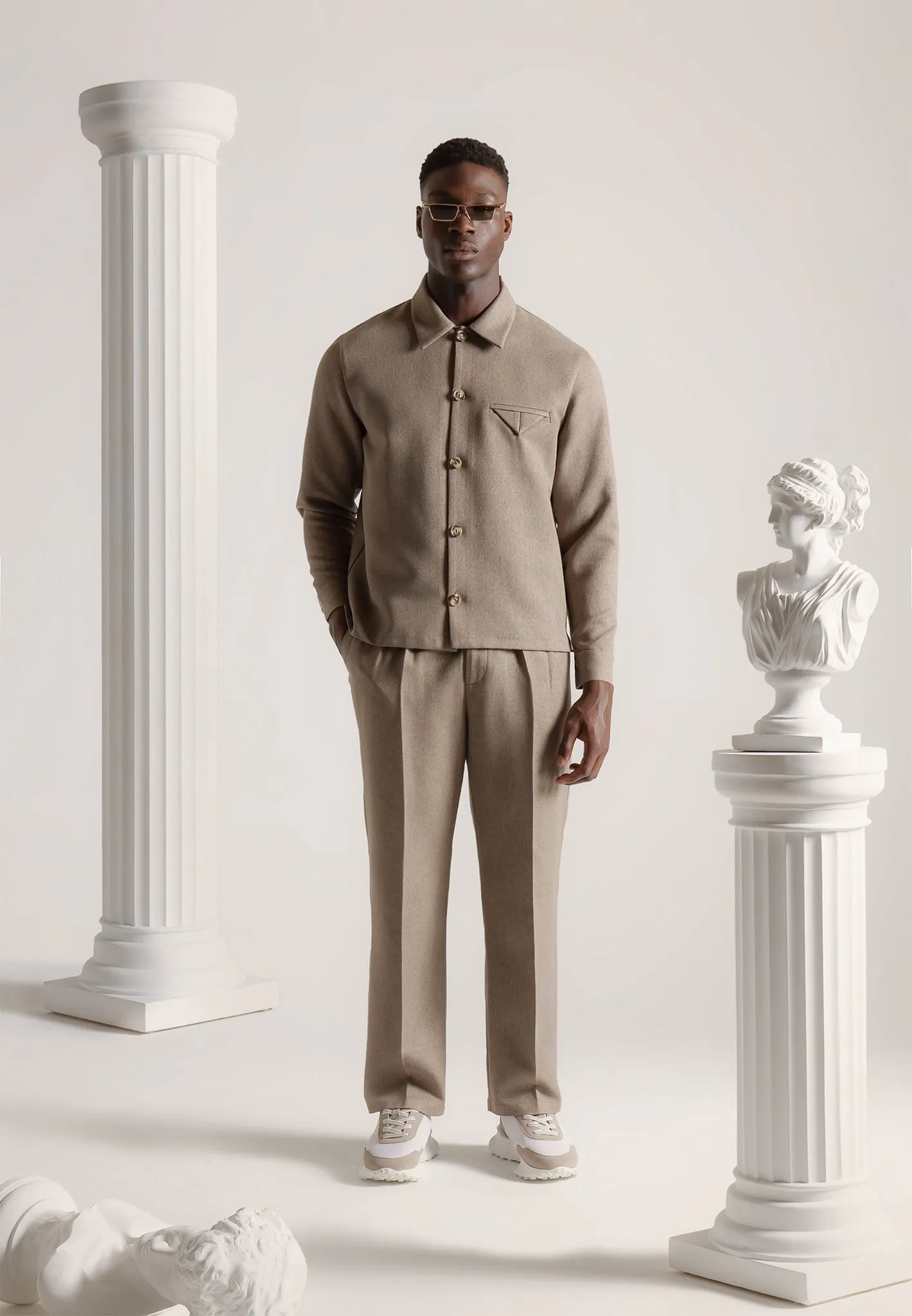 Textured Tailored Long Sleeve Shirt - Taupe sold by Maniere De Voir product image thumbnail 3