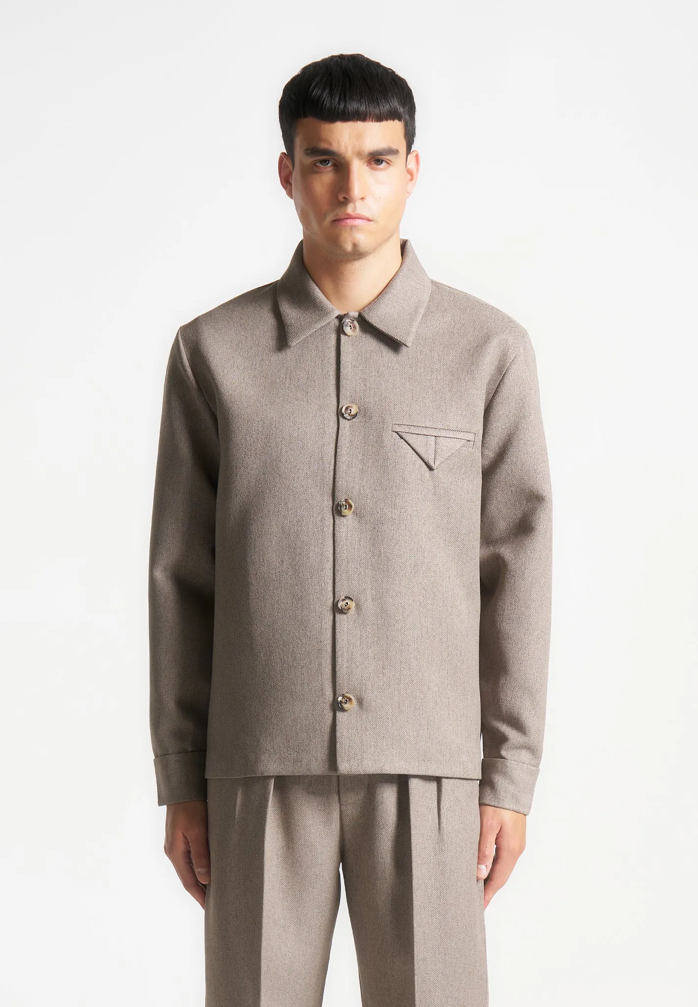 Textured Tailored Long Sleeve Shirt - Taupe sold by Maniere De Voir