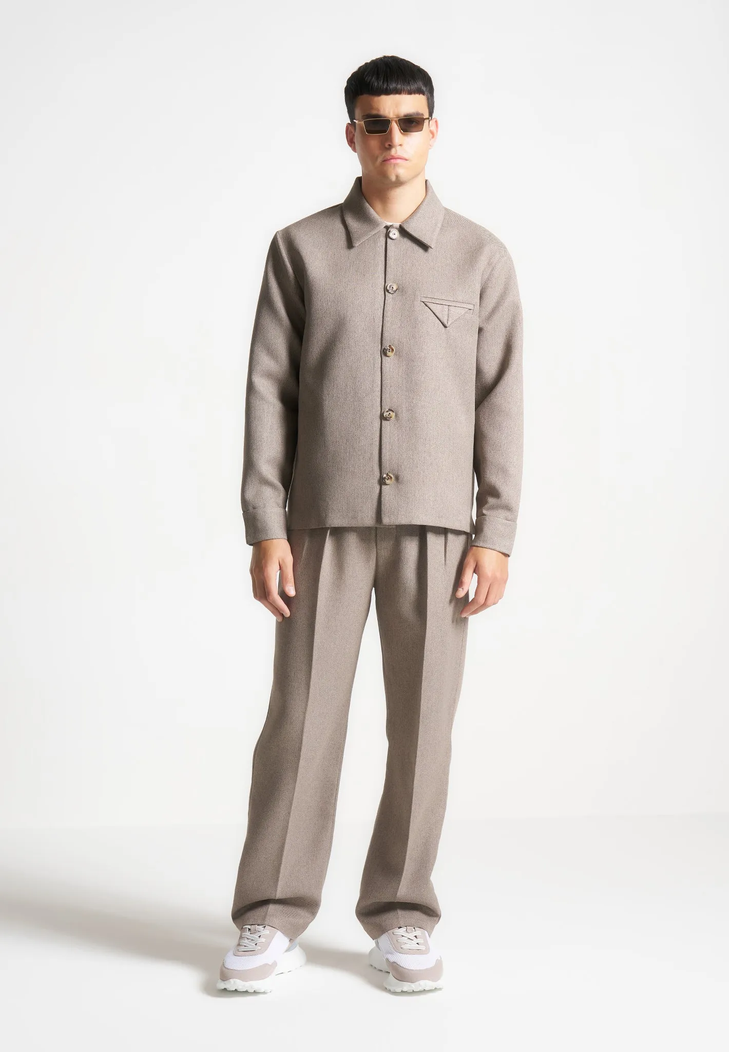 Textured Tailored Long Sleeve Shirt - Taupe sold by Maniere De Voir product image thumbnail 4