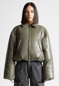 Leather Padded Bomber Jacket - Khaki sold by Maniere De Voir
