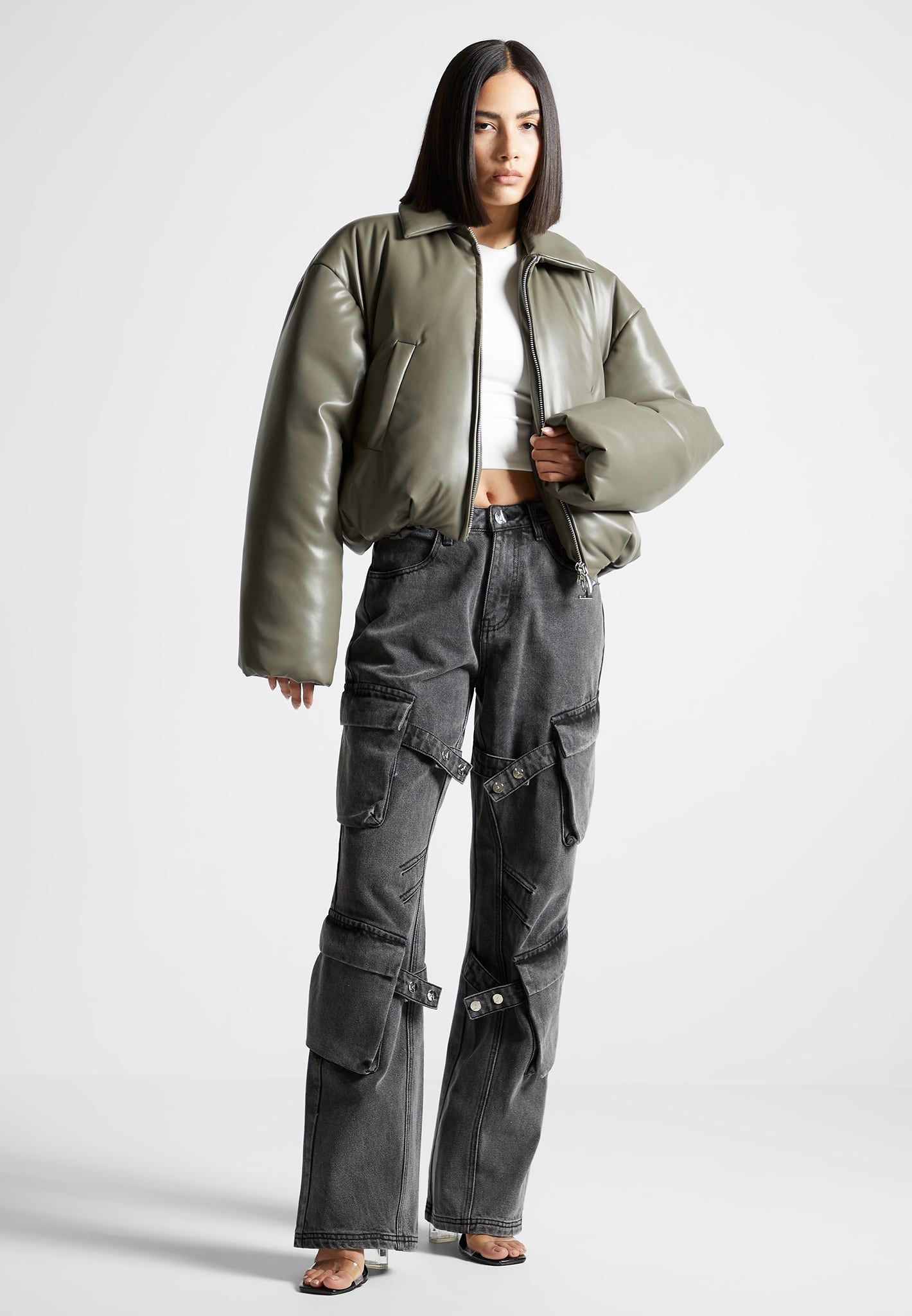 Leather Padded Bomber Jacket - Khaki sold by Maniere De Voir
