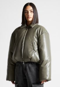 Leather Padded Bomber Jacket - Khaki sold by Maniere De Voir