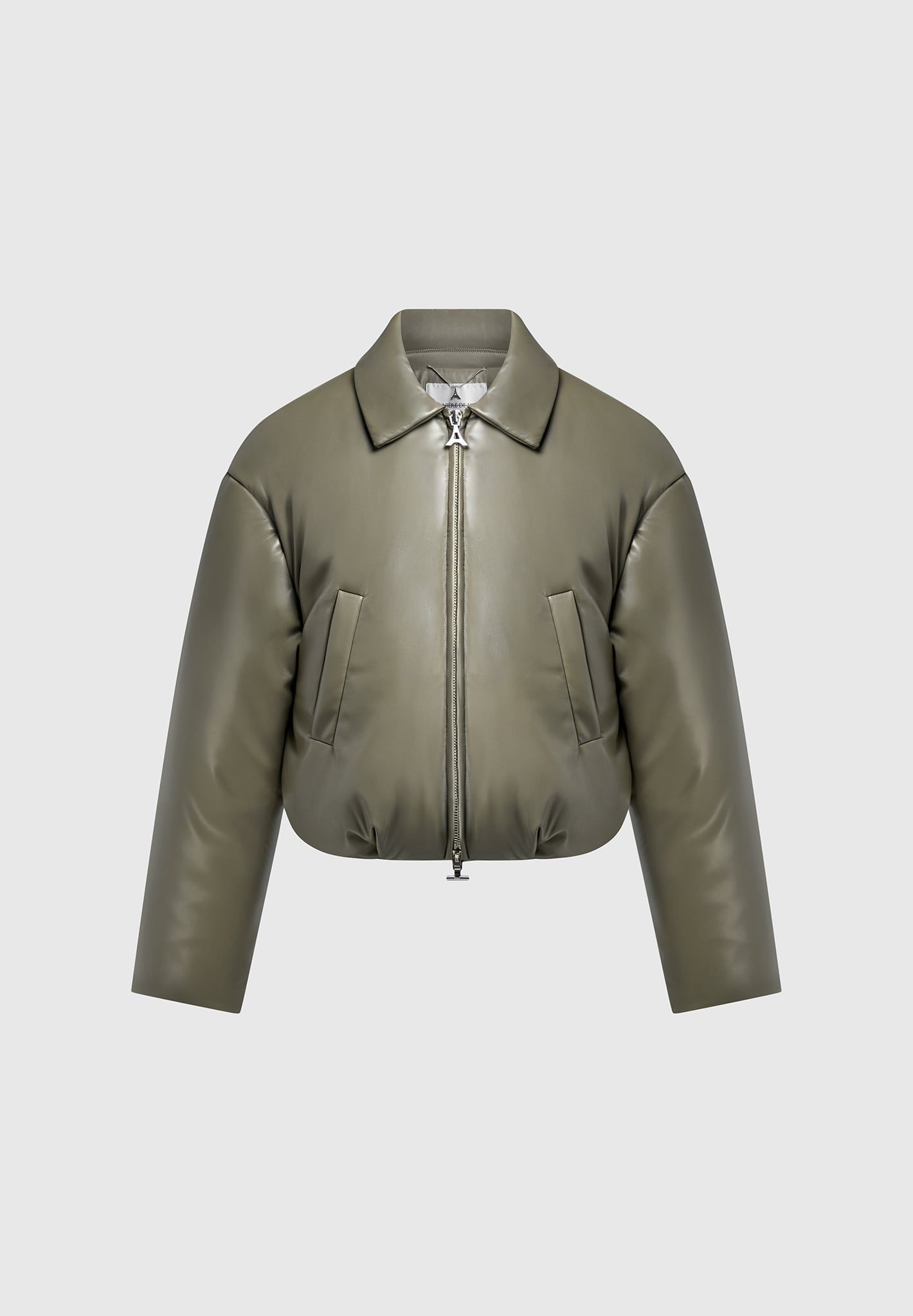Leather Padded Bomber Jacket - Khaki sold by Maniere De Voir product image thumbnail 2
