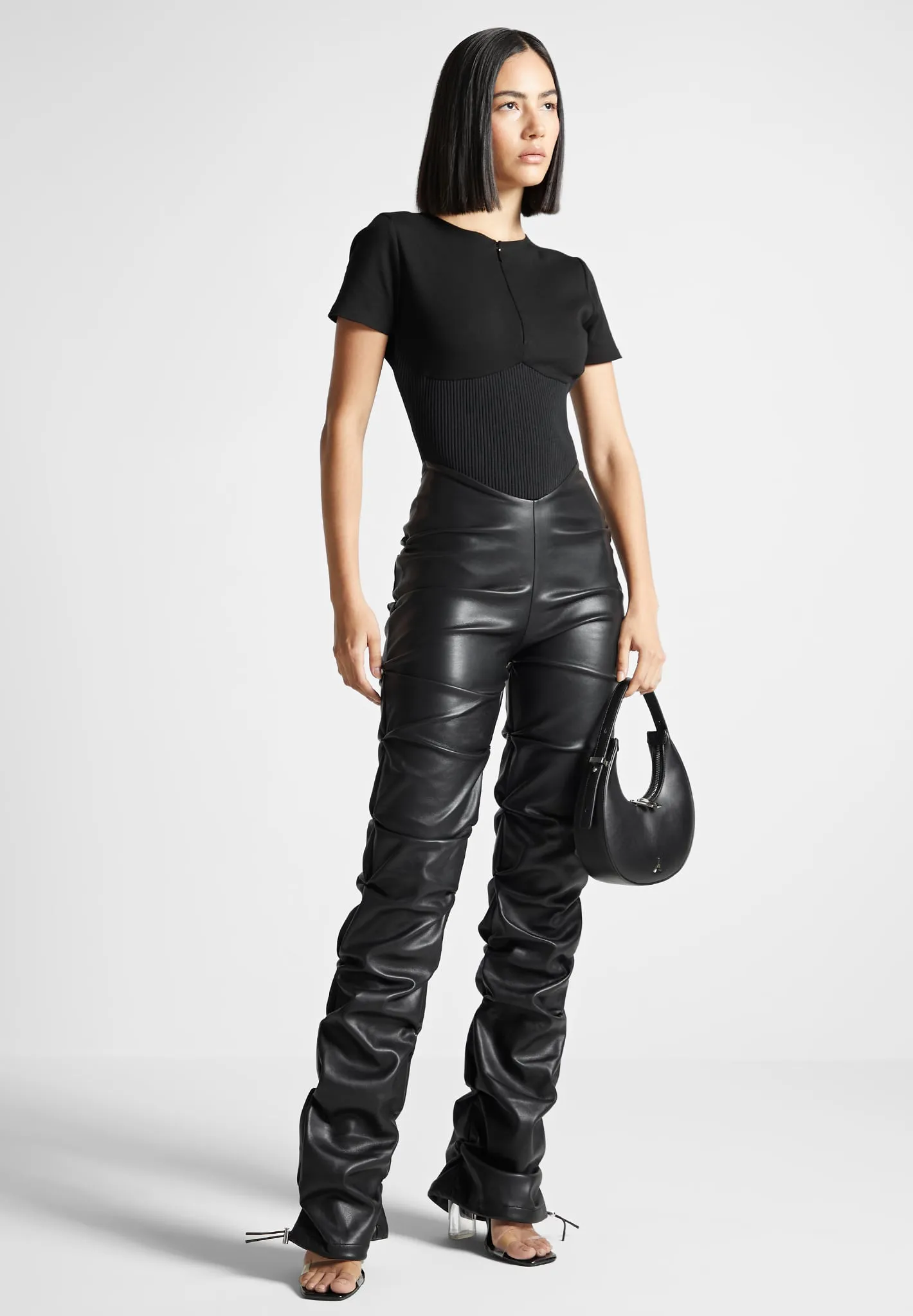 Tacked Leather T-Shirt Jumpsuit - Black sold by Maniere De Voir