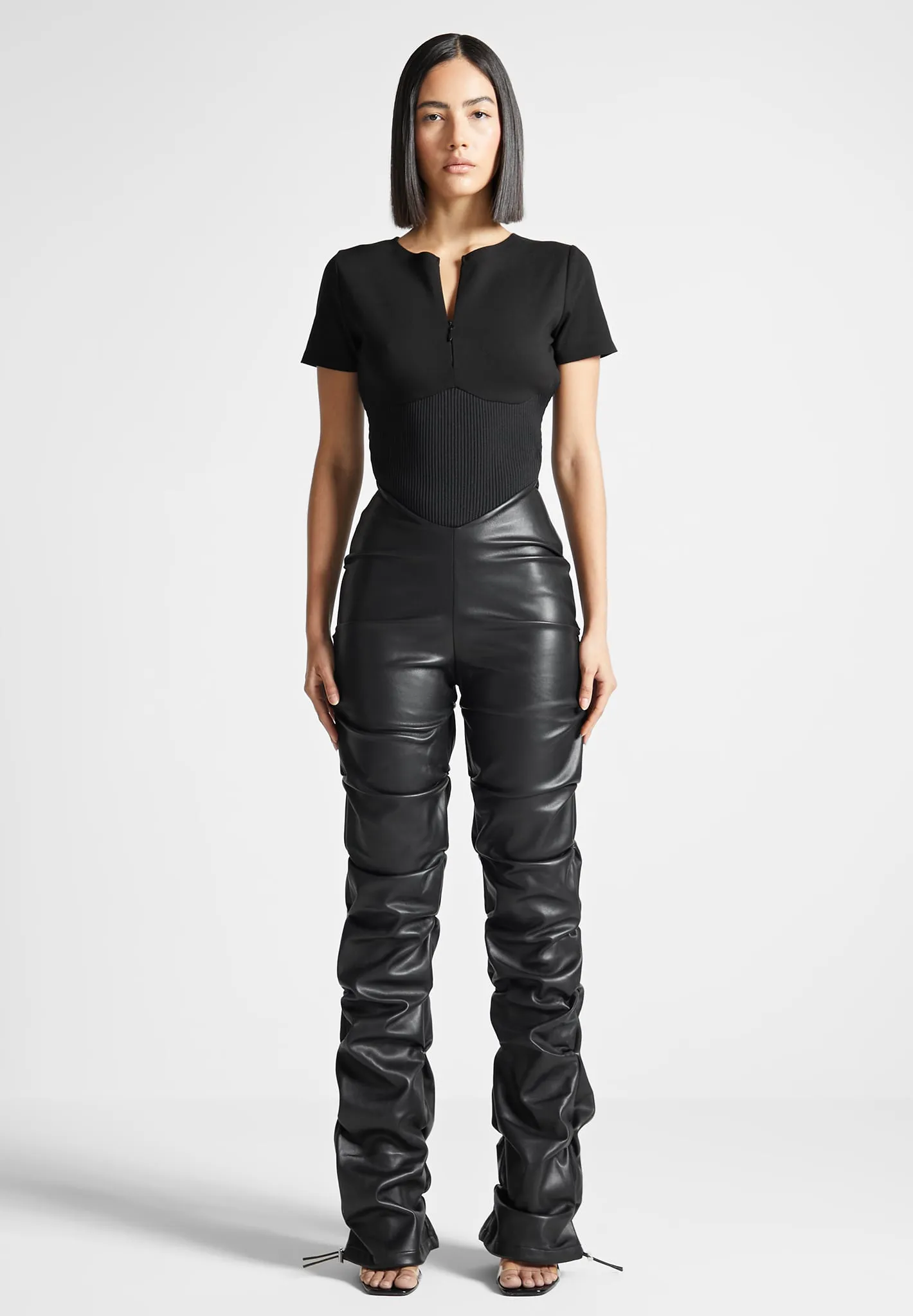Tacked Leather T-Shirt Jumpsuit - Black sold by Maniere De Voir product image thumbnail 3