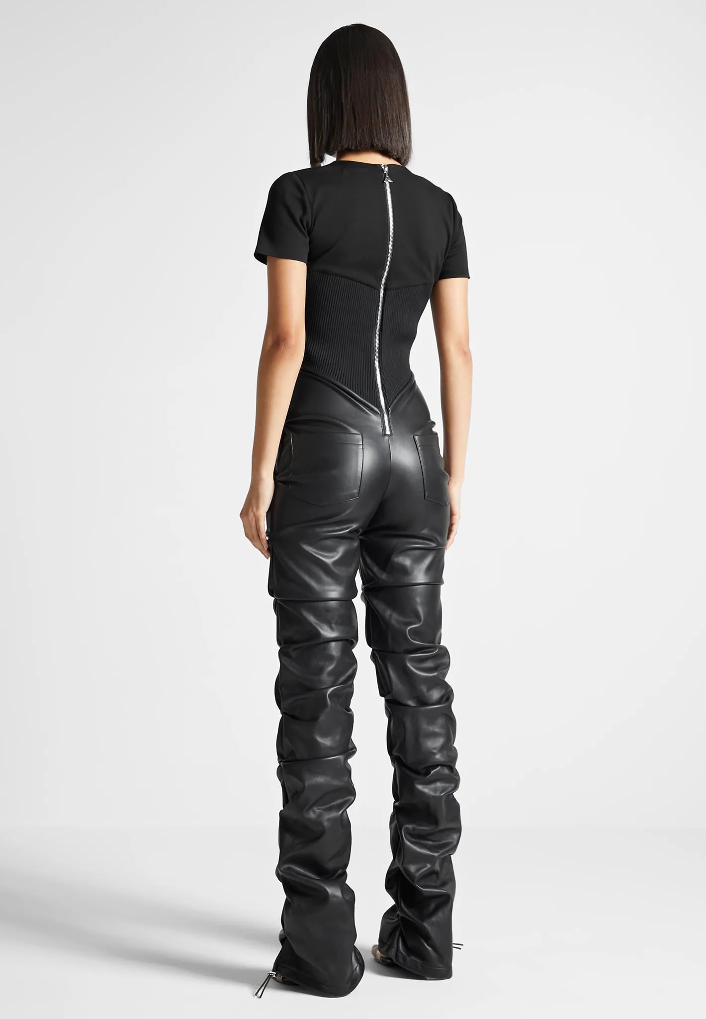 Tacked Leather T-Shirt Jumpsuit - Black sold by Maniere De Voir product image thumbnail 4