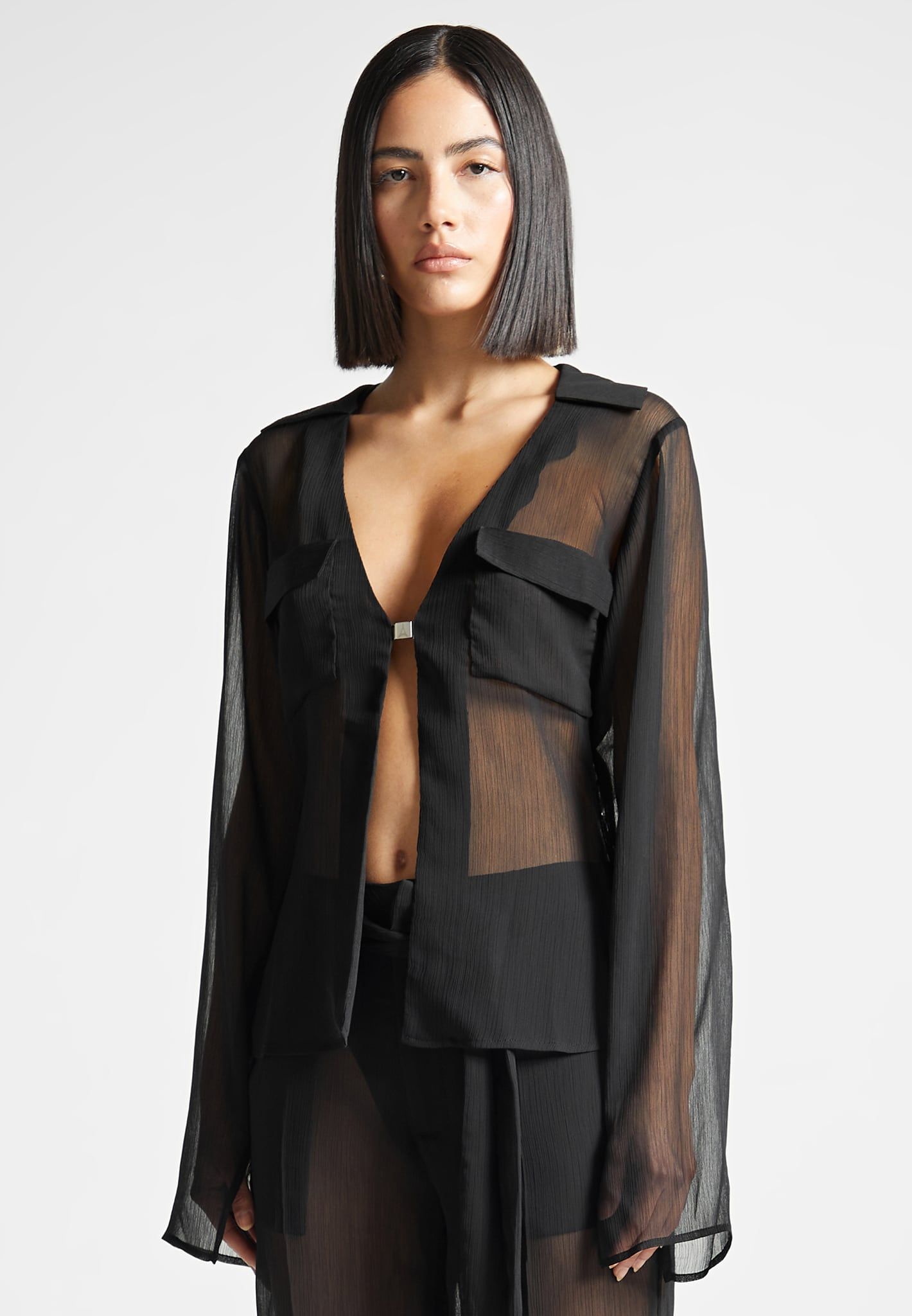 Sheer Cardigan Shirt - Black sold by Maniere De Voir product image thumbnail 5