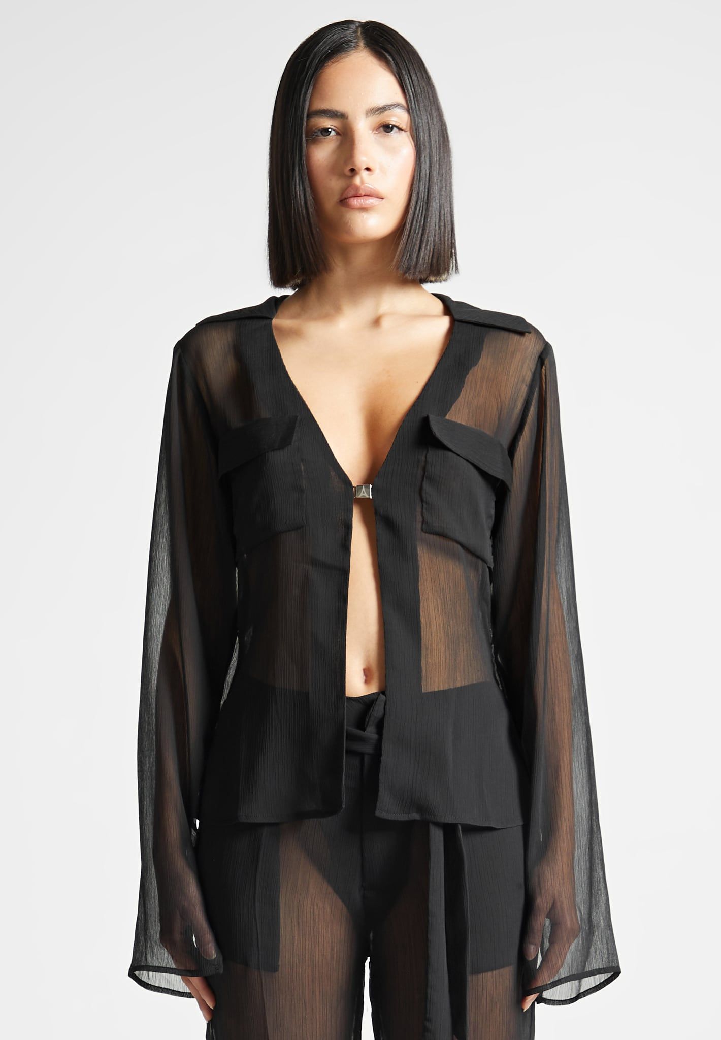 Sheer Cardigan Shirt - Black sold by Maniere De Voir product image thumbnail 3