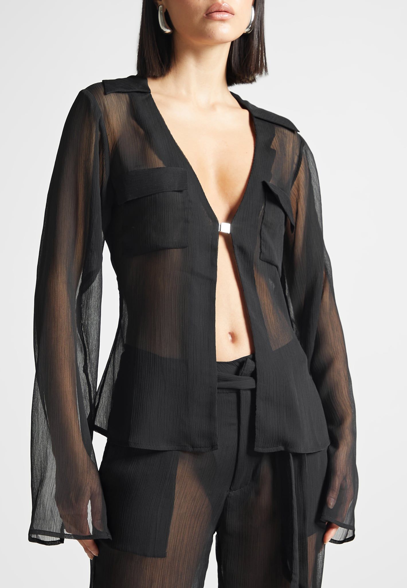 Sheer Cardigan Shirt - Black sold by Maniere De Voir