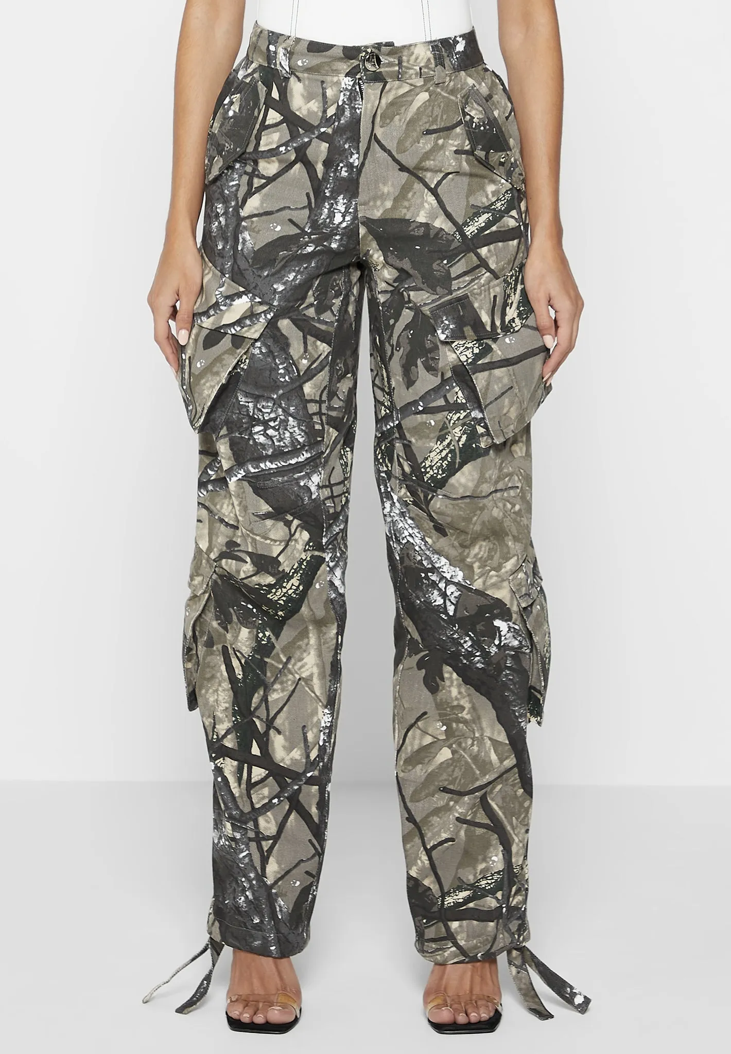 High Waisted Camo Cargo Pants - Khaki Camo sold by Maniere De Voir