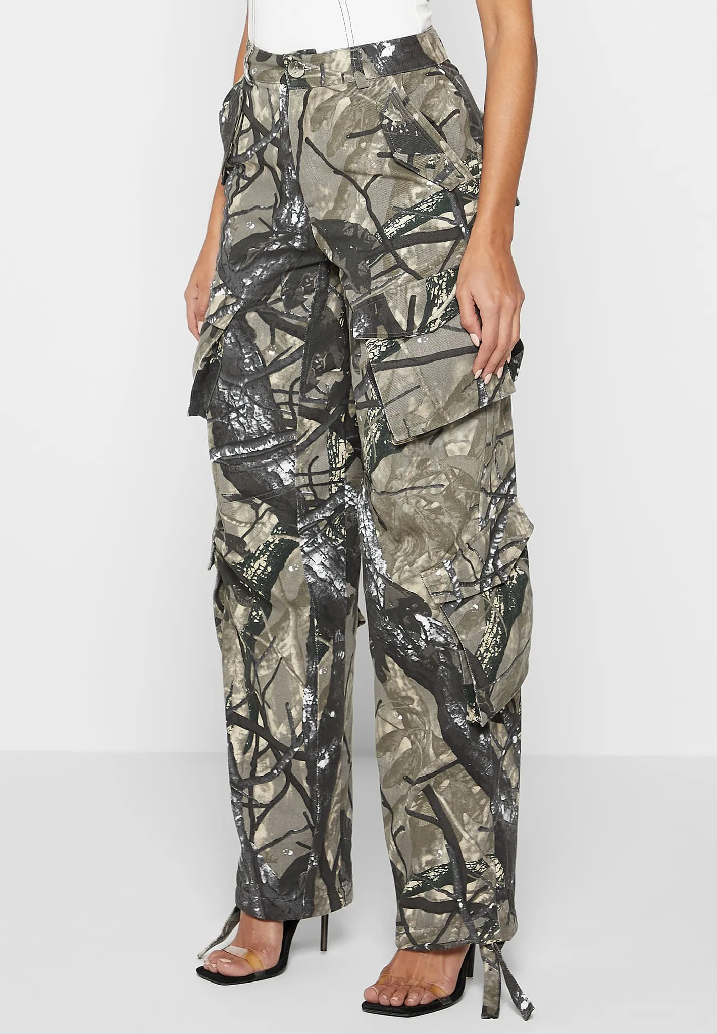 High Waisted Camo Cargo Pants - Khaki Camo sold by Maniere De Voir product image thumbnail 4