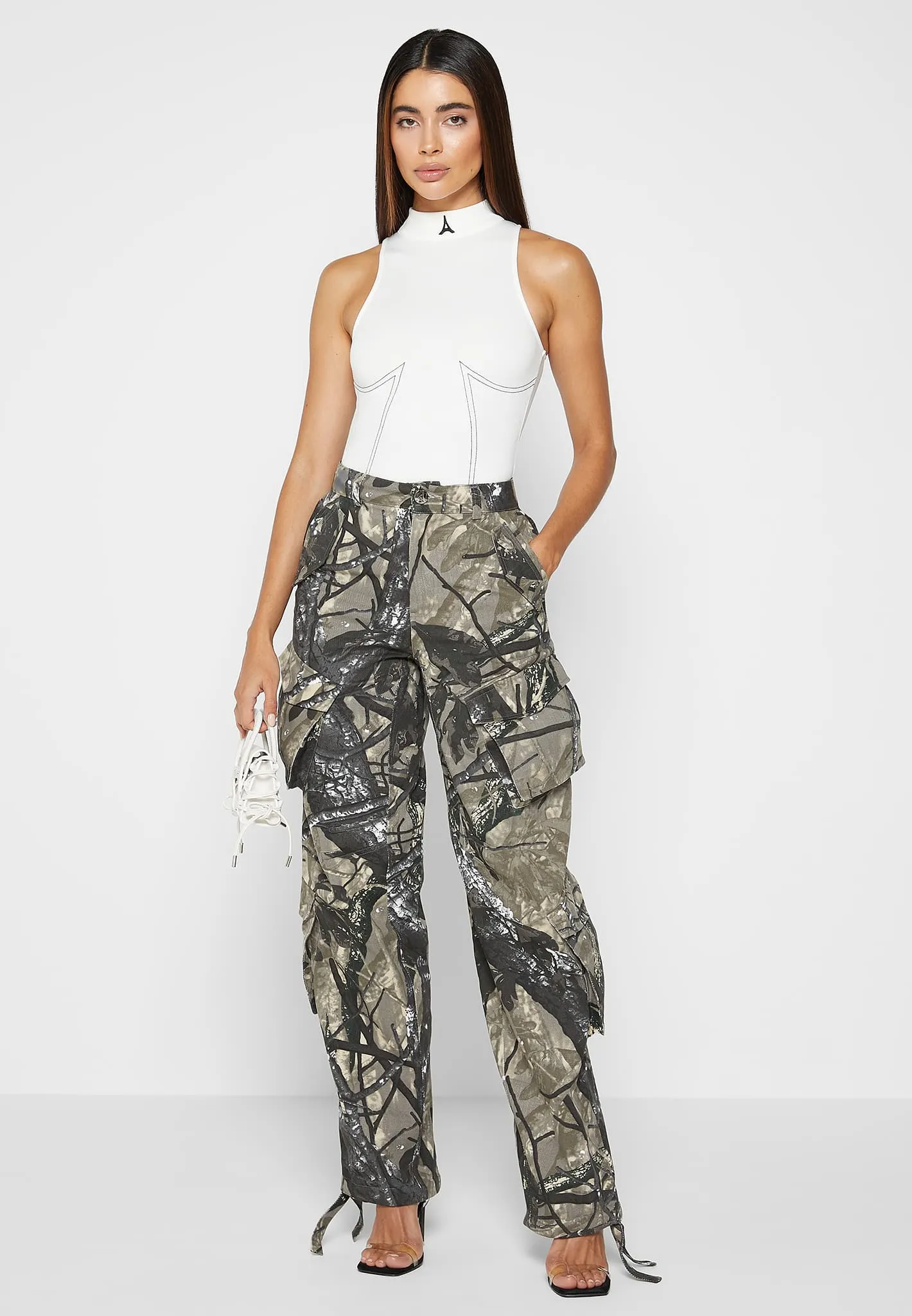 High Waisted Camo Cargo Pants - Khaki Camo sold by Maniere De Voir product image thumbnail 3