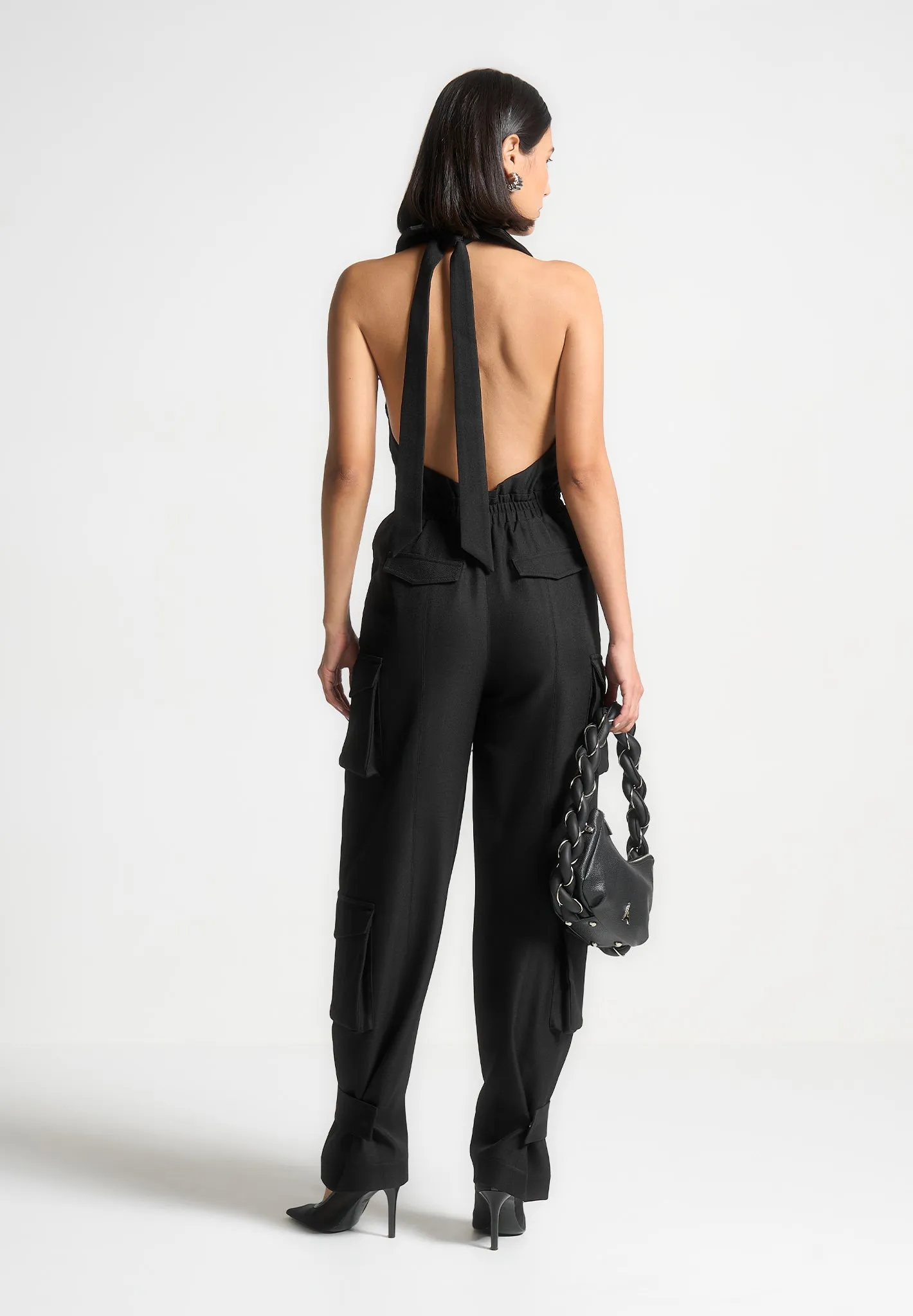 Tailored Halterneck Cargo Jumpsuit - Black sold by Maniere De Voir product image thumbnail 2