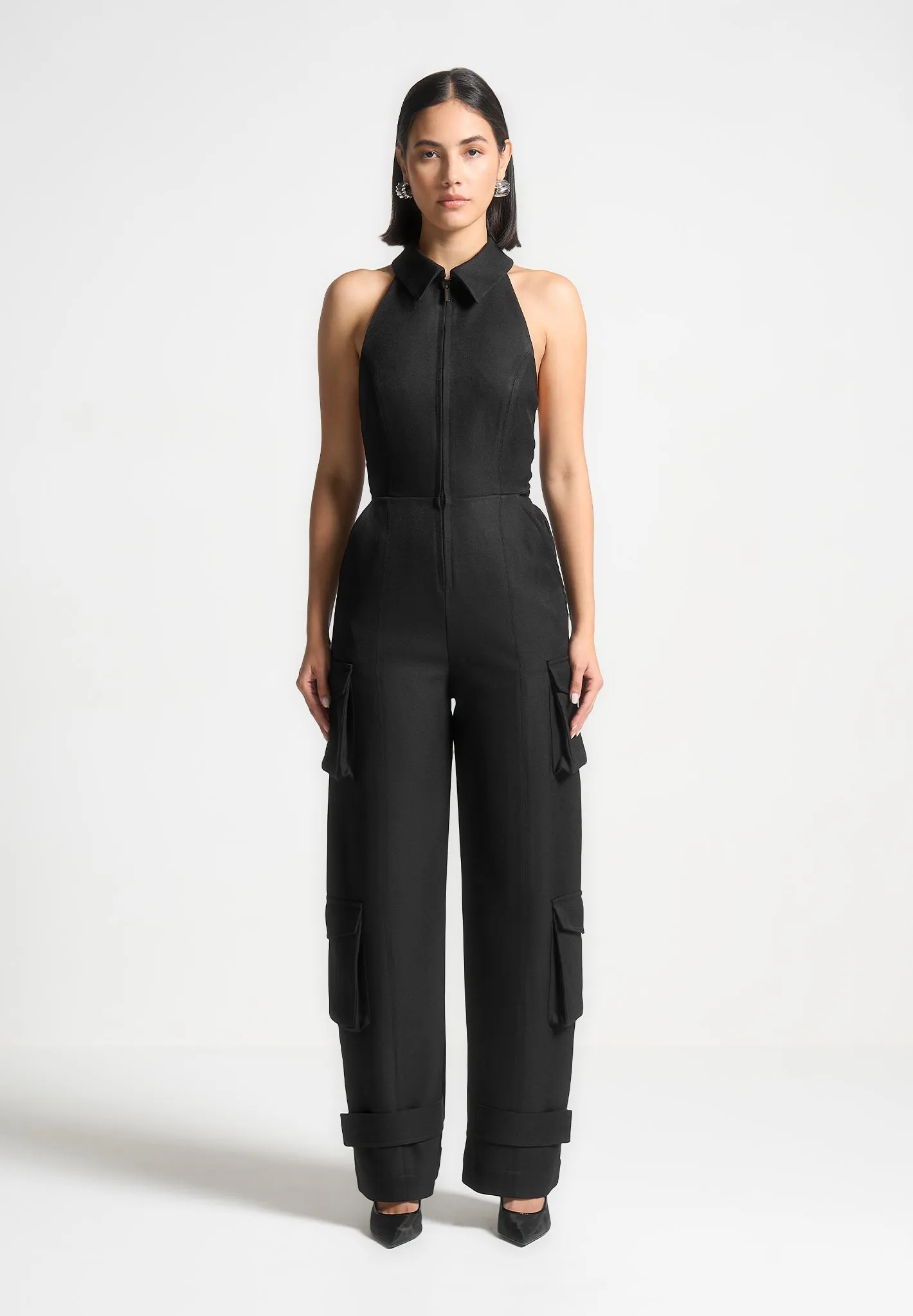 Tailored Halterneck Cargo Jumpsuit - Black sold by Maniere De Voir product image thumbnail 3