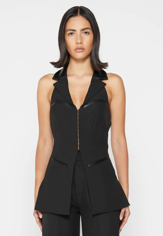 Open Back Waistcoat with Leather - Black sold by Maniere De Voir
