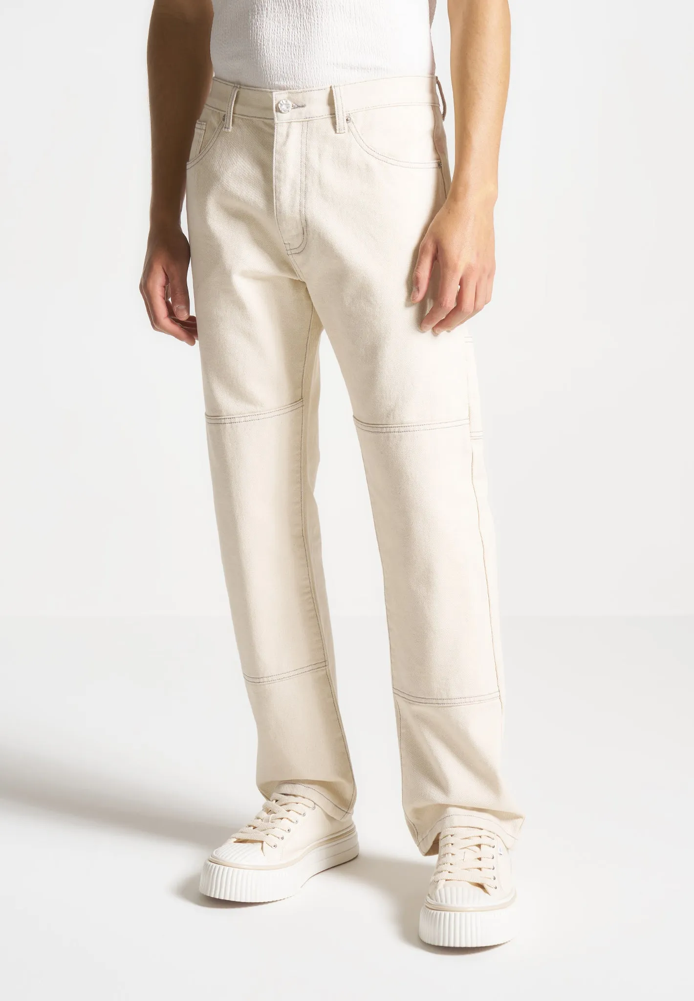 Contrast Stitch Carpenter Jean - Cream sold by Maniere De Voir