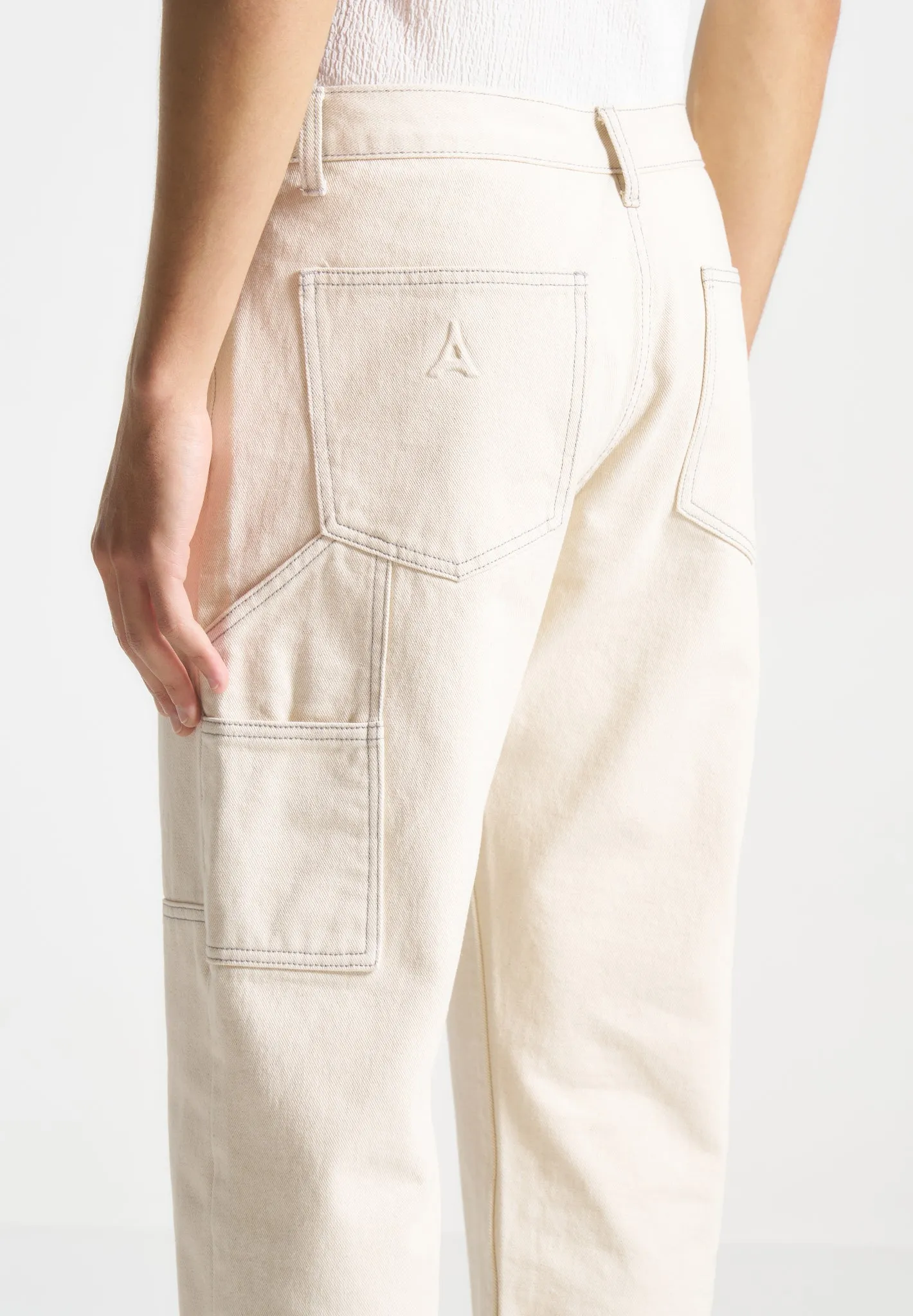 Contrast Stitch Carpenter Jean - Cream sold by Maniere De Voir product image thumbnail 5