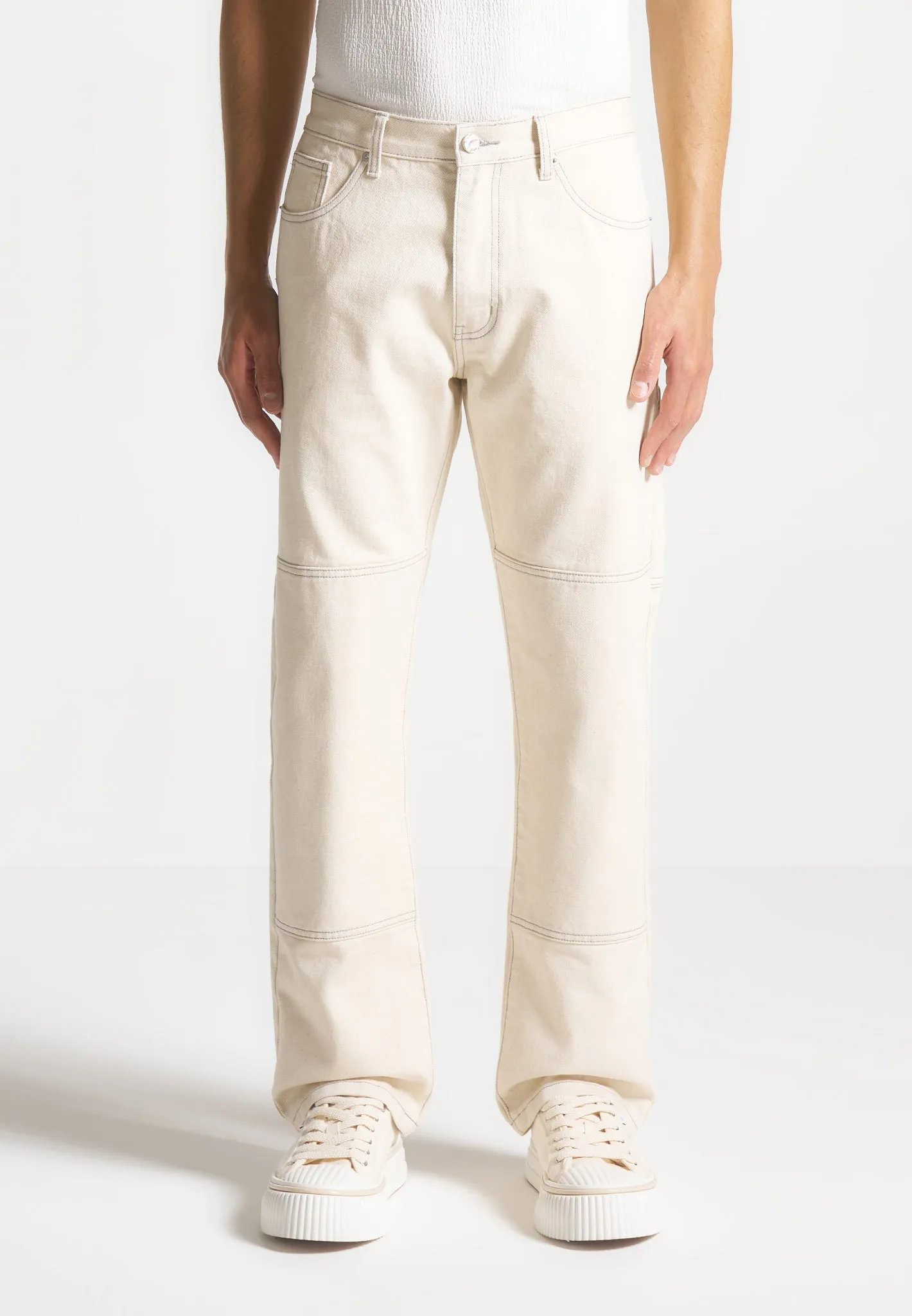 Contrast Stitch Carpenter Jean - Cream sold by Maniere De Voir product image thumbnail 4