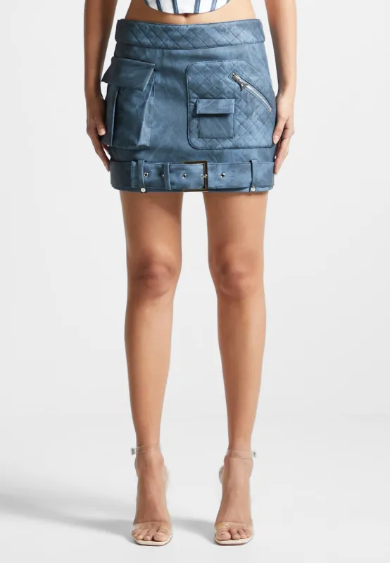 Vintage Leather Cargo Mini Skirt - Blue sold by Maniere De Voir