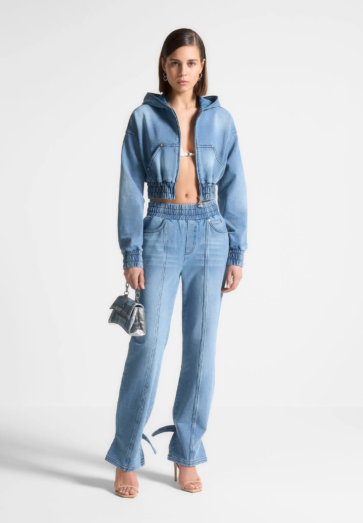 Washed Denim Jersey Hoodie - Mid Blue sold by Maniere De Voir product image thumbnail 2