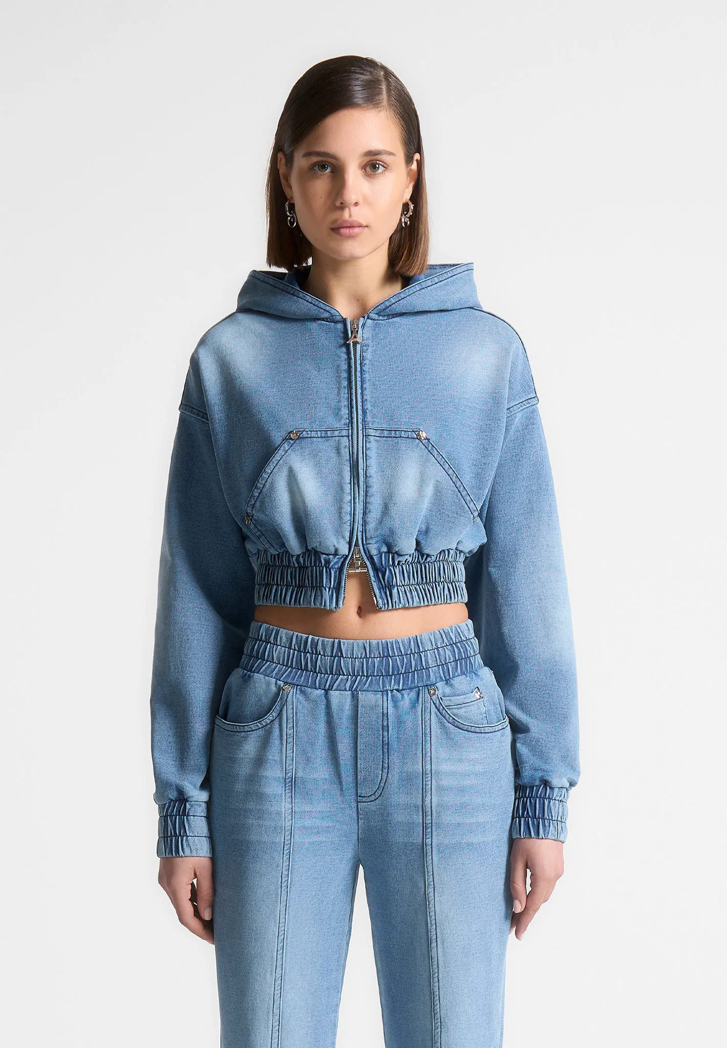 Washed Denim Jersey Hoodie - Mid Blue sold by Maniere De Voir product image thumbnail 3