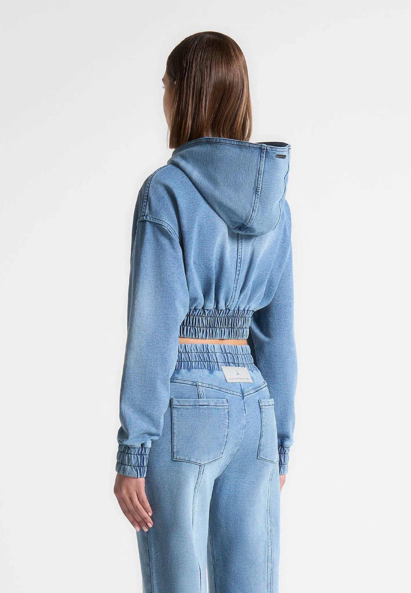 Washed Denim Jersey Hoodie - Mid Blue sold by Maniere De Voir product image thumbnail 4