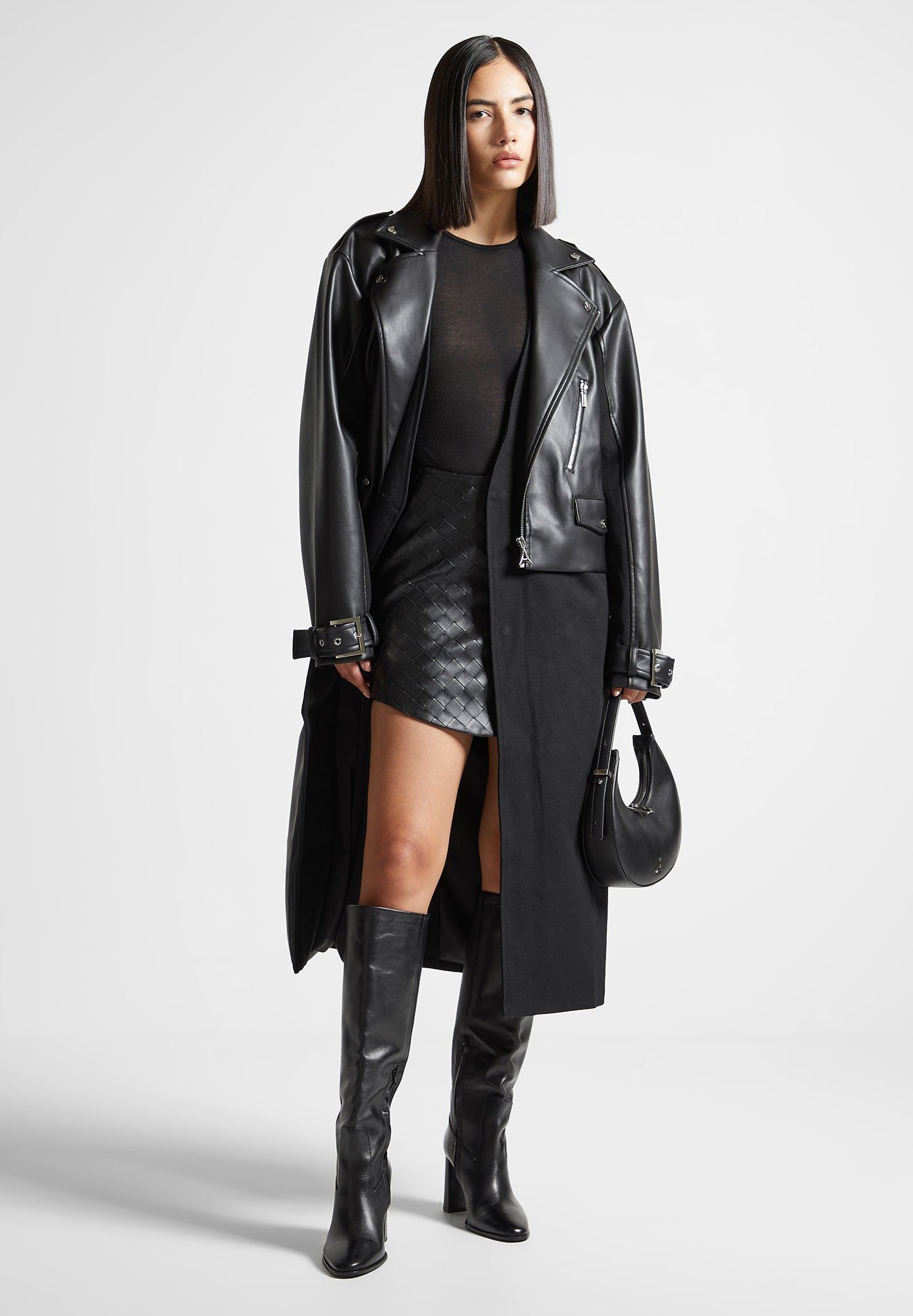 Leather Biker Trench Coat - Black sold by Maniere De Voir product image thumbnail 5