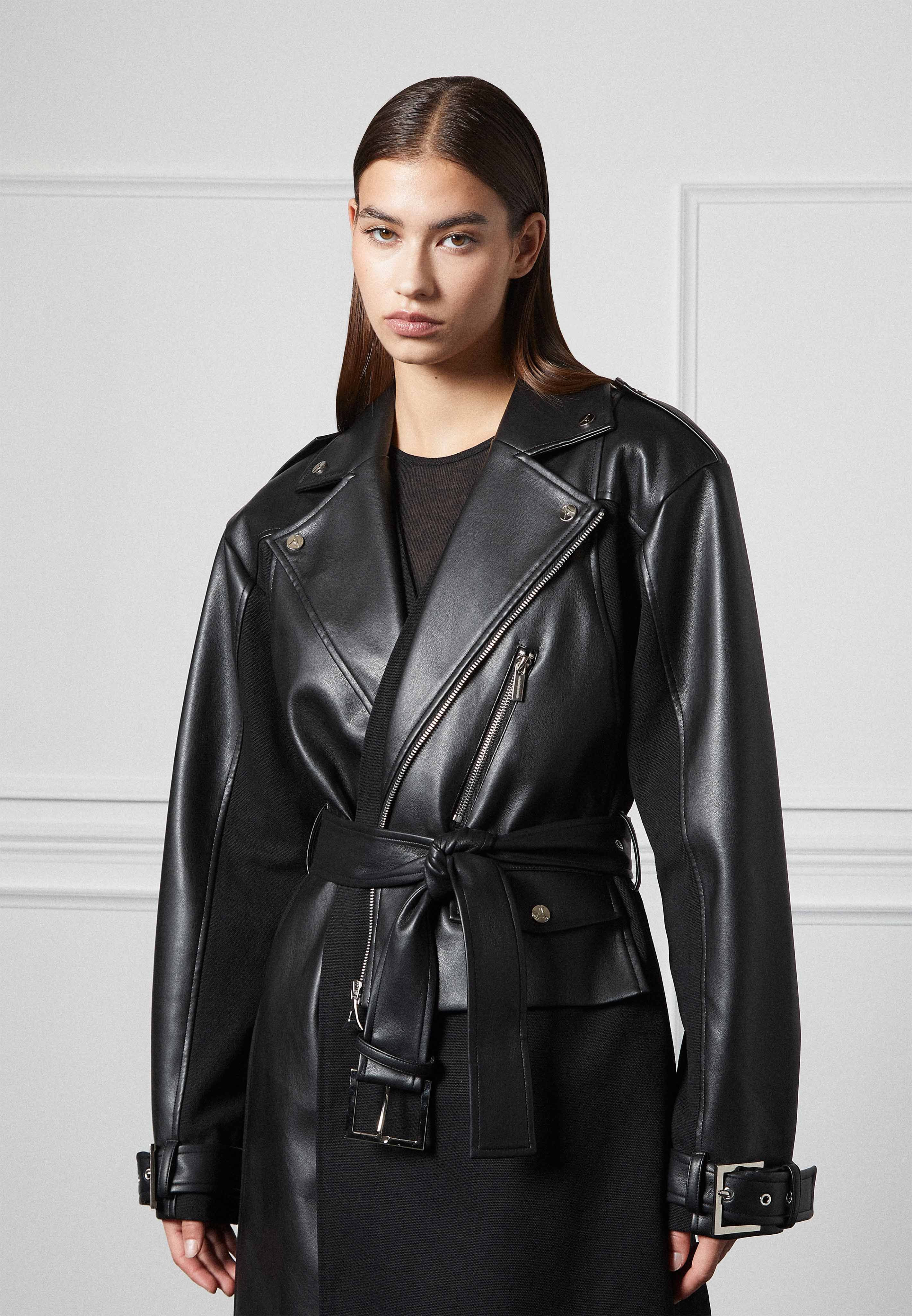 Leather Biker Trench Coat - Black sold by Maniere De Voir product image thumbnail 2