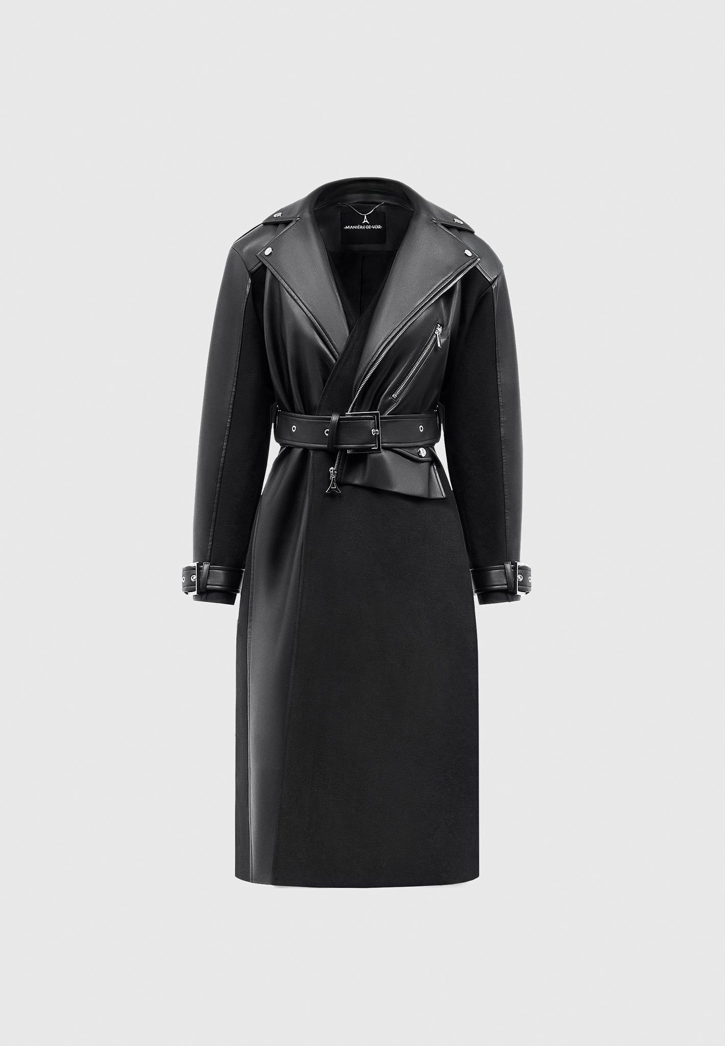 Leather Biker Trench Coat - Black sold by Maniere De Voir product image thumbnail 3