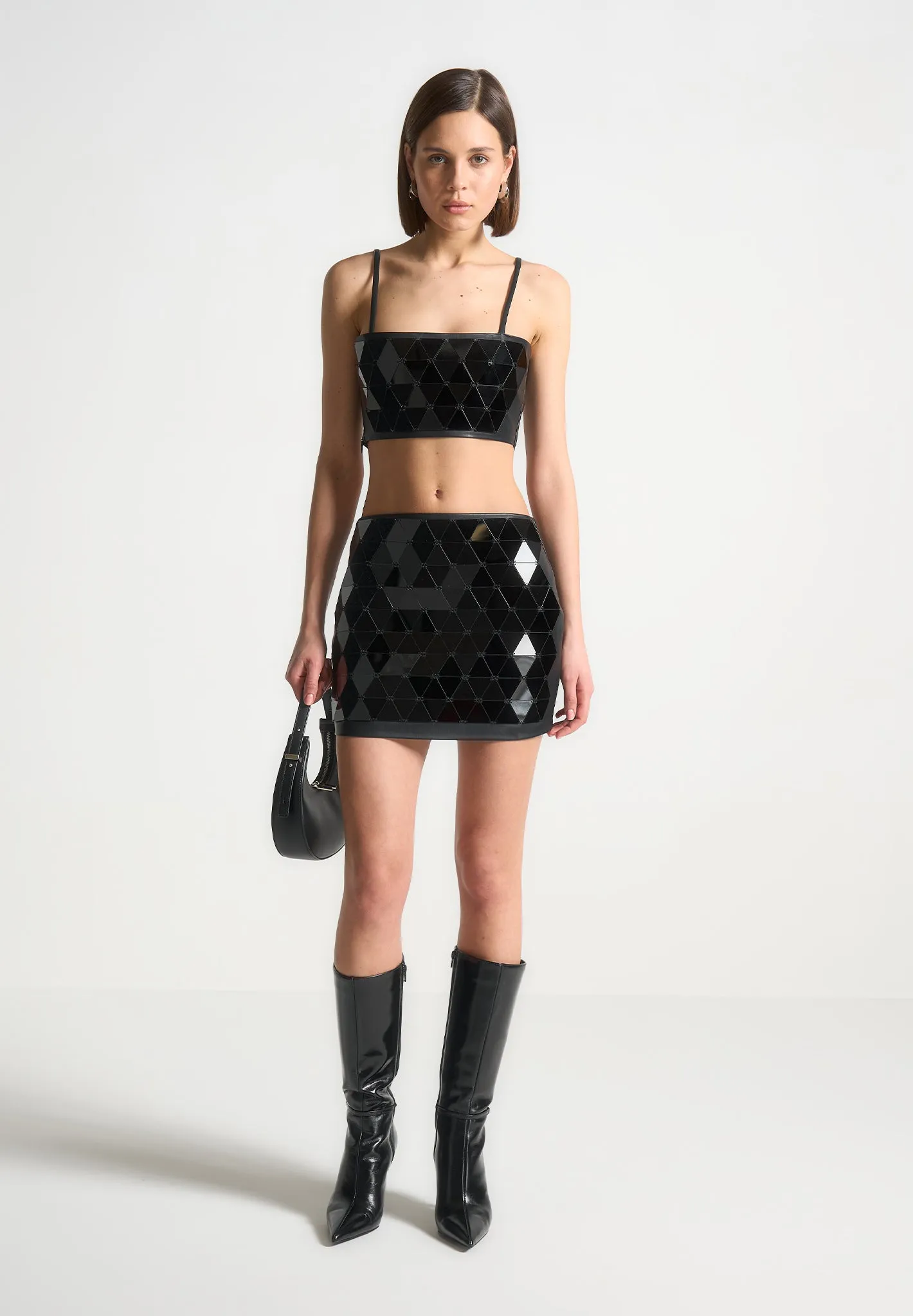 Leather Mirrored Mini Skirt - Black/Black sold by Maniere De Voir product image thumbnail 2