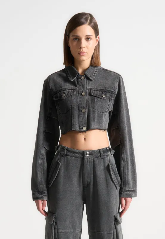 Cropped Tacked Sleeve Jacket - Washed Grey sold by Maniere De Voir