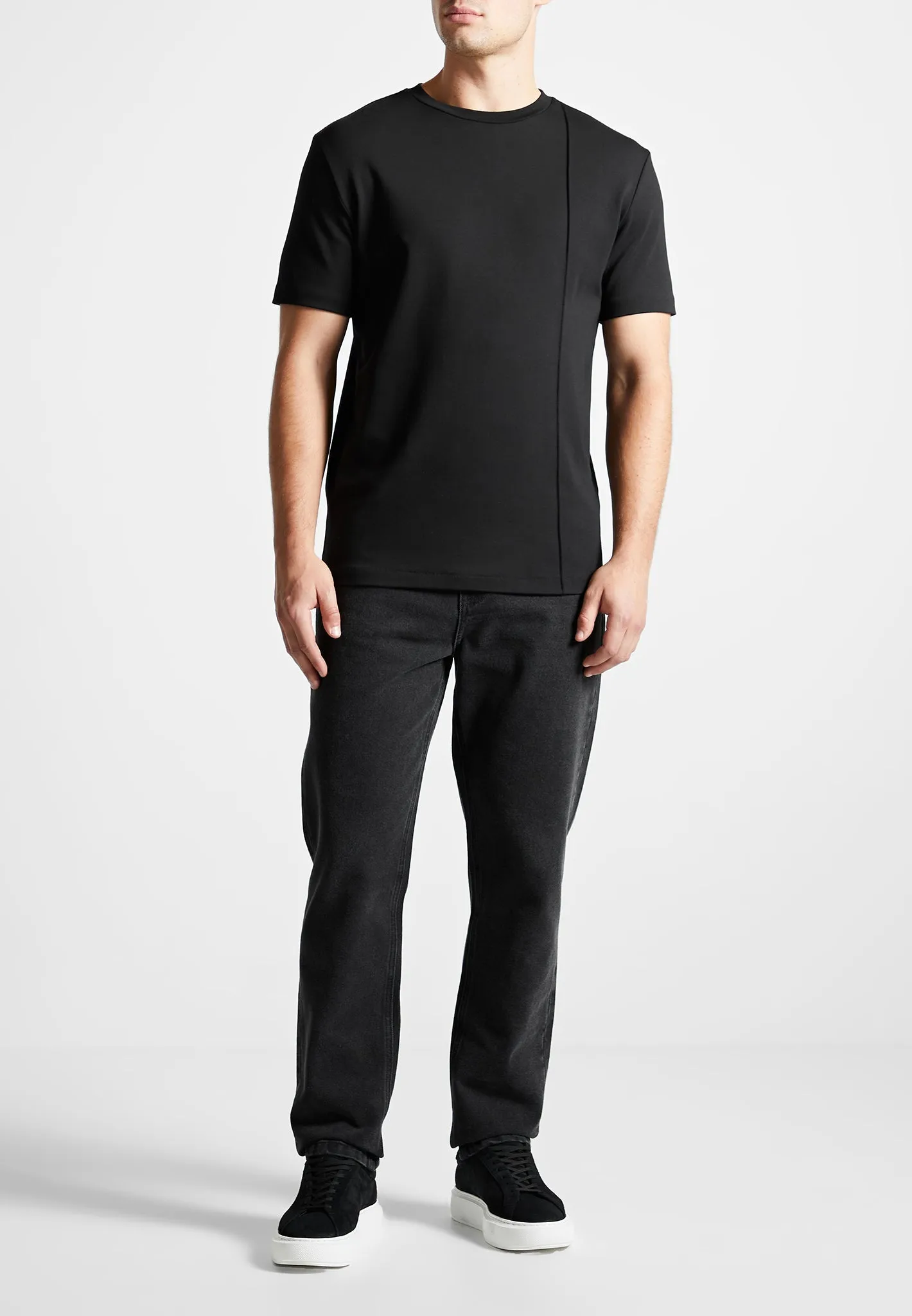 Éternel Regular Fit Cotton T-Shirt with Pintuck - Black sold by Maniere De Voir