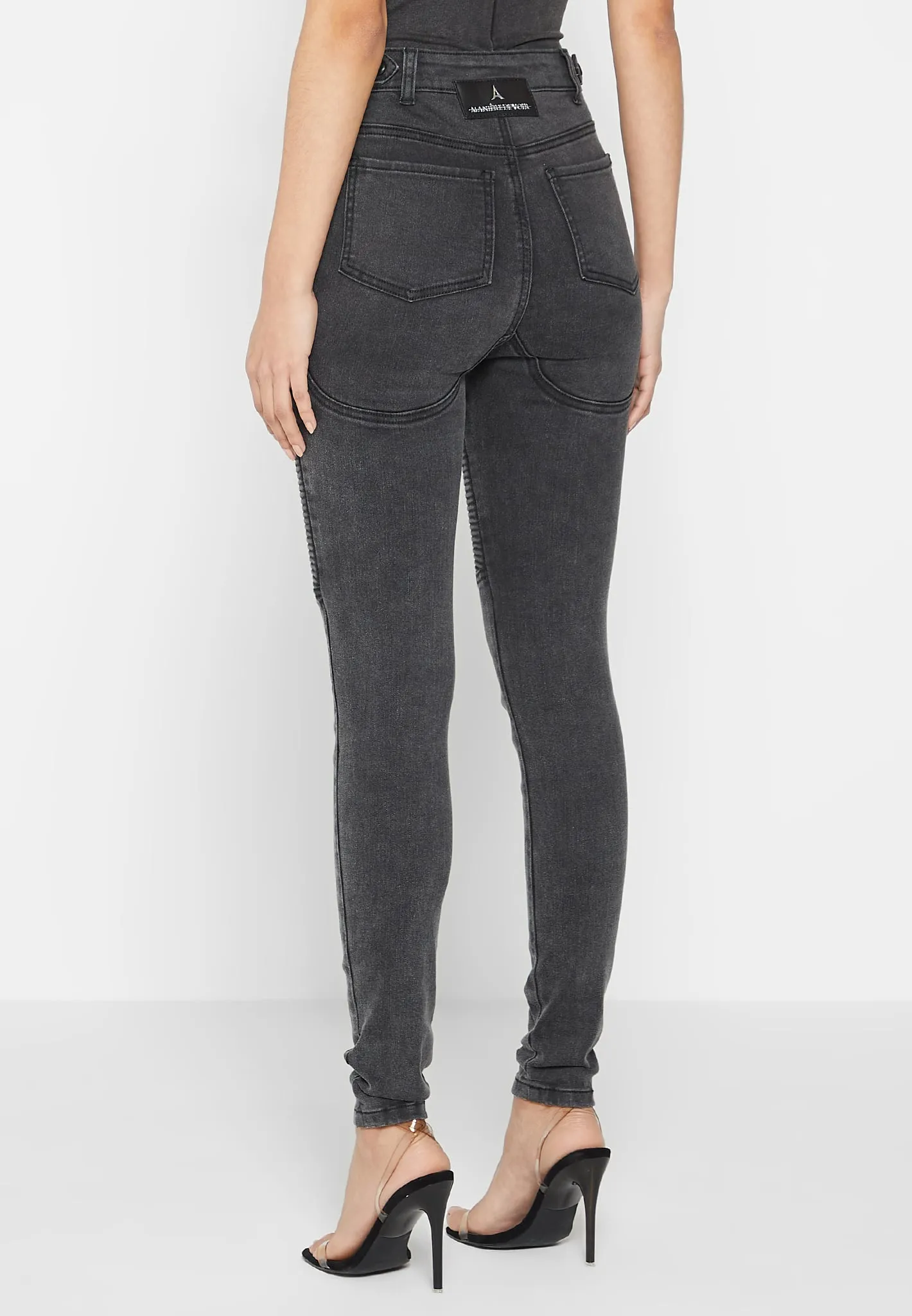 Ribbed Biker Skinny Jeans - Washed Black sold by Maniere De Voir product image thumbnail 4