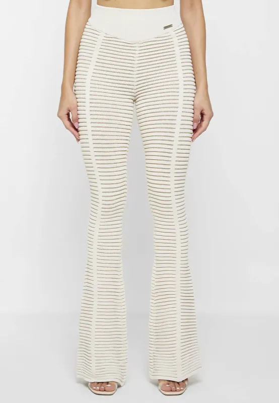 Knitted Contour Flared Leggings - Off White/Beige sold by Maniere De Voir