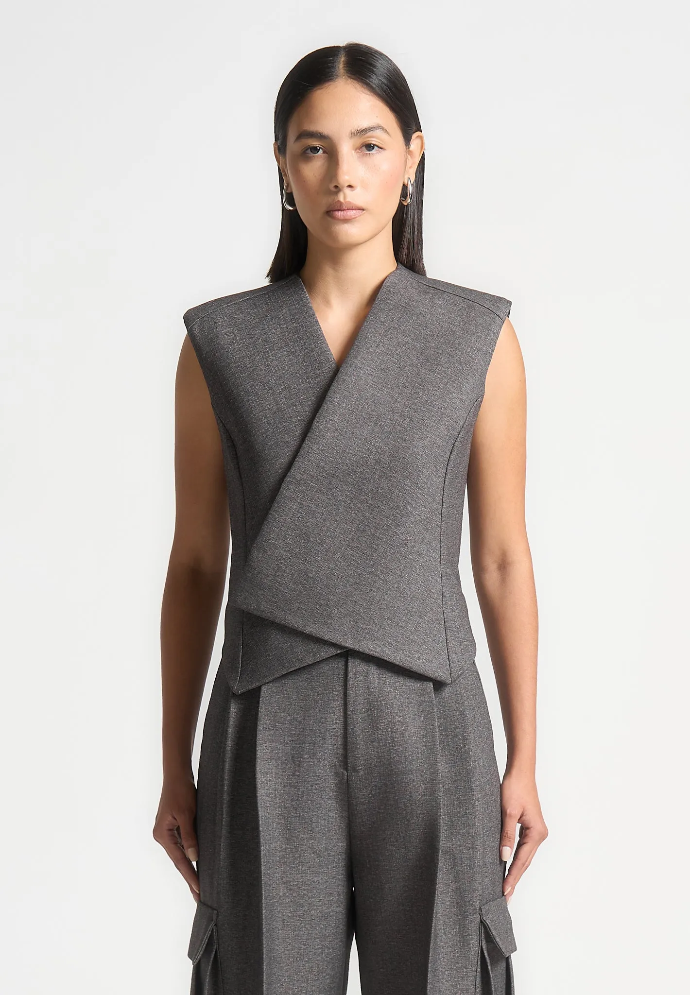 Laurence - Textured Tailored Wrap Waistcoat - Grey Marl sold by Maniere De Voir product image thumbnail 4