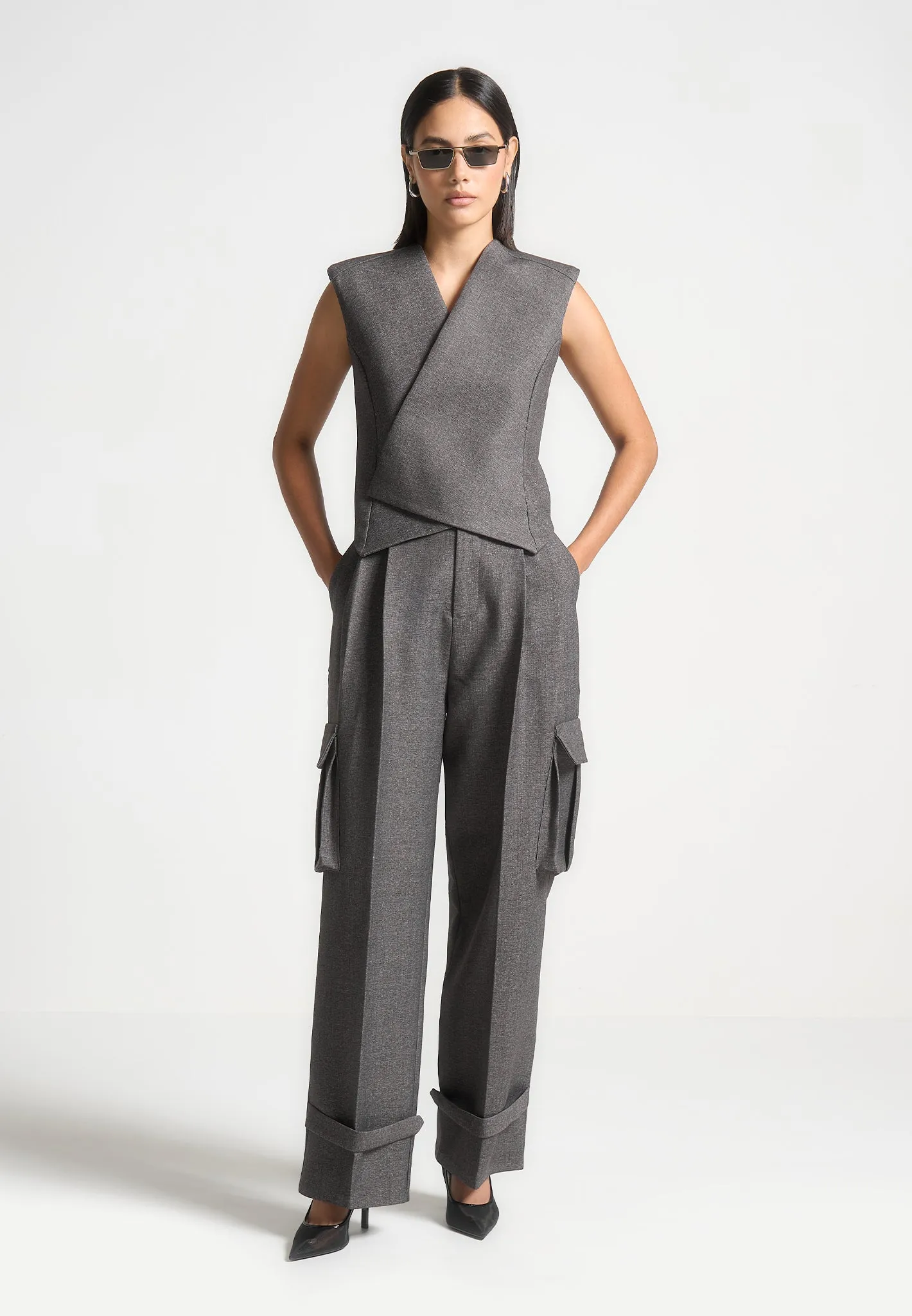 Laurence - Textured Tailored Wrap Waistcoat - Grey Marl sold by Maniere De Voir