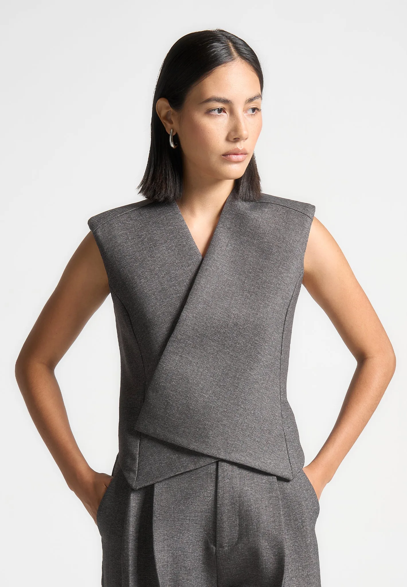 Laurence - Textured Tailored Wrap Waistcoat - Grey Marl sold by Maniere De Voir product image thumbnail 2