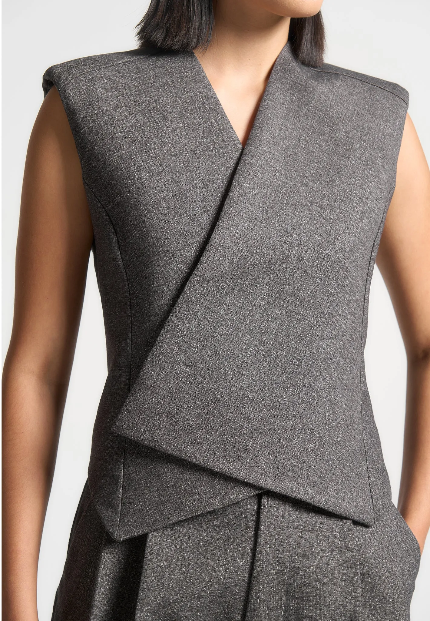 Laurence - Textured Tailored Wrap Waistcoat - Grey Marl sold by Maniere De Voir product image thumbnail 5