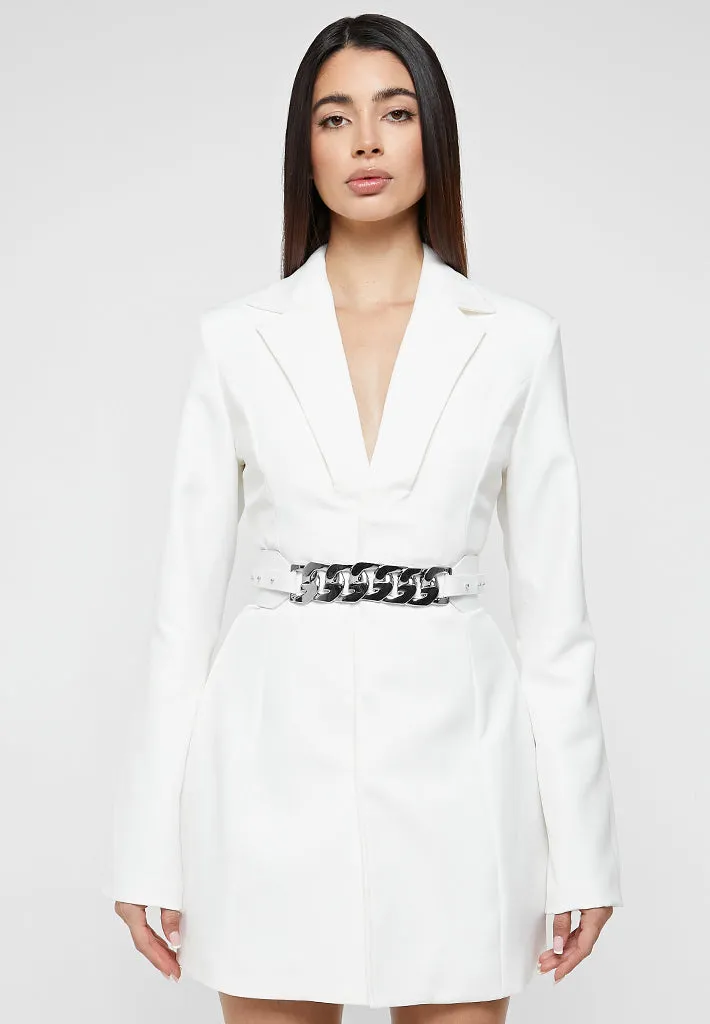 Chain Belted Blazer Dress - White sold by Maniere De Voir product image thumbnail 2