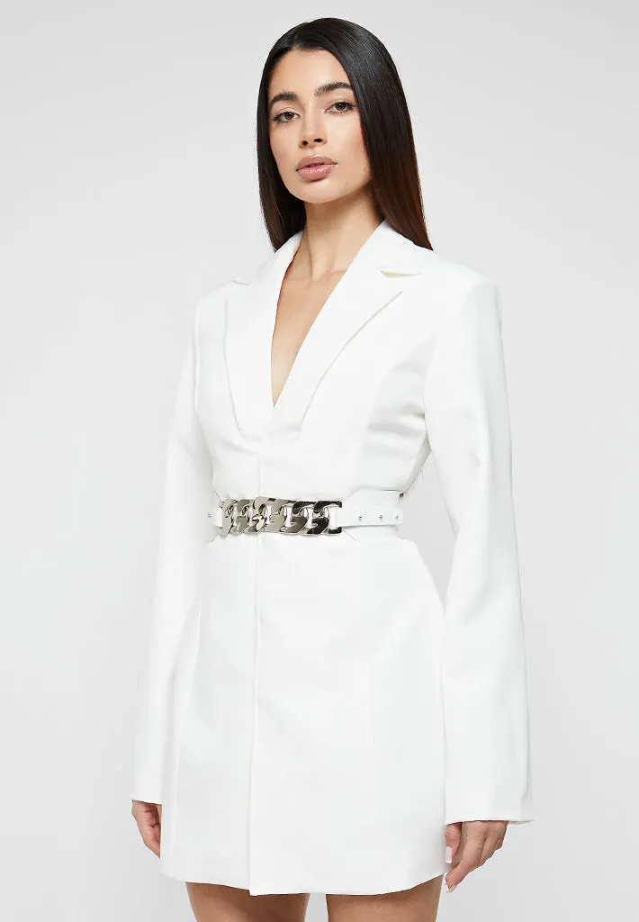 Chain Belted Blazer Dress - White sold by Maniere De Voir product image thumbnail 3