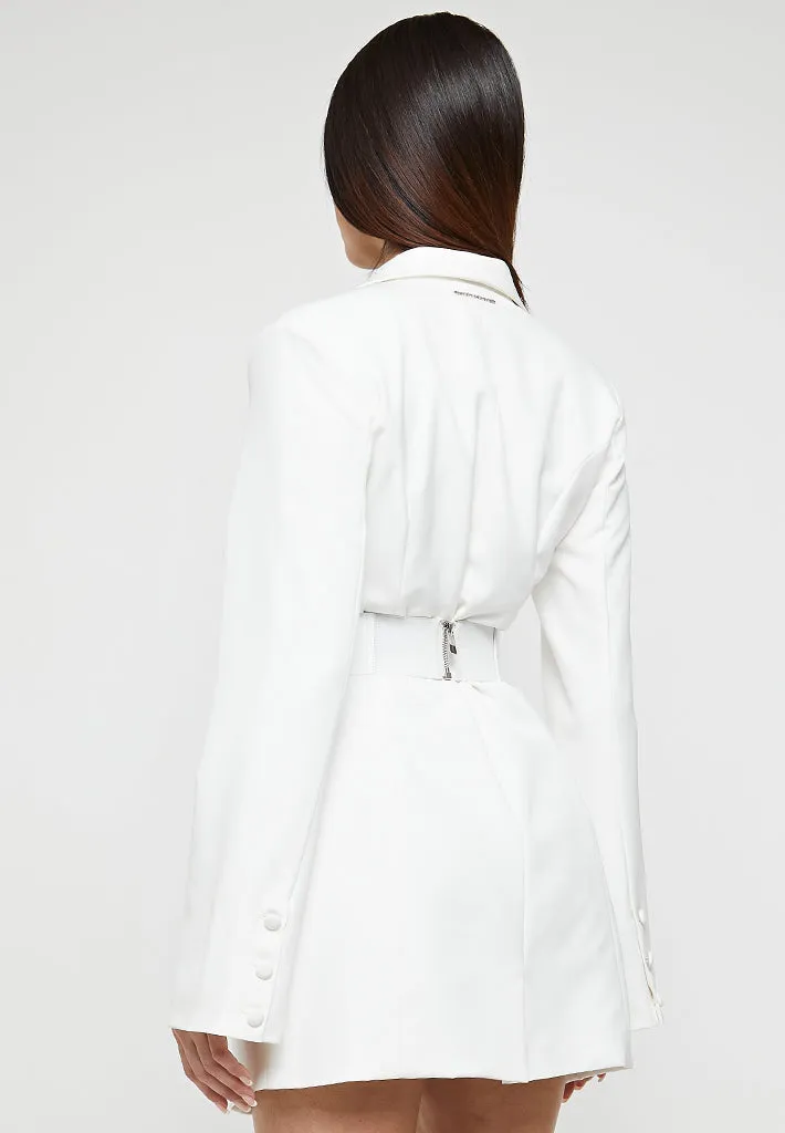 Chain Belted Blazer Dress - White sold by Maniere De Voir product image thumbnail 4