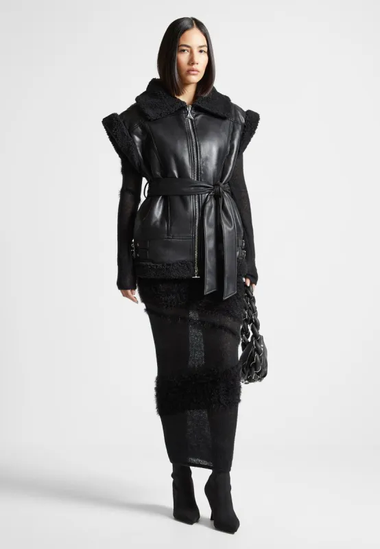Vegan Leather and Borg Oversized Gilet - Black sold by Maniere De Voir