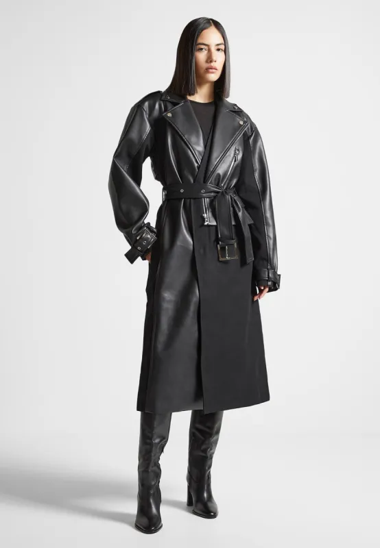 Leather Biker Trench Coat - Black made by Maniere De Voir