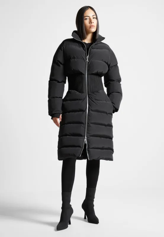 Ribbed Corset Longline Puffer Coat - Black sold by Maniere De Voir