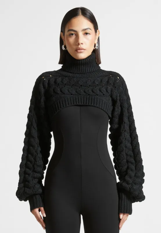 Turtleneck Cable Knit Arm Warmers - Black sold by Maniere De Voir