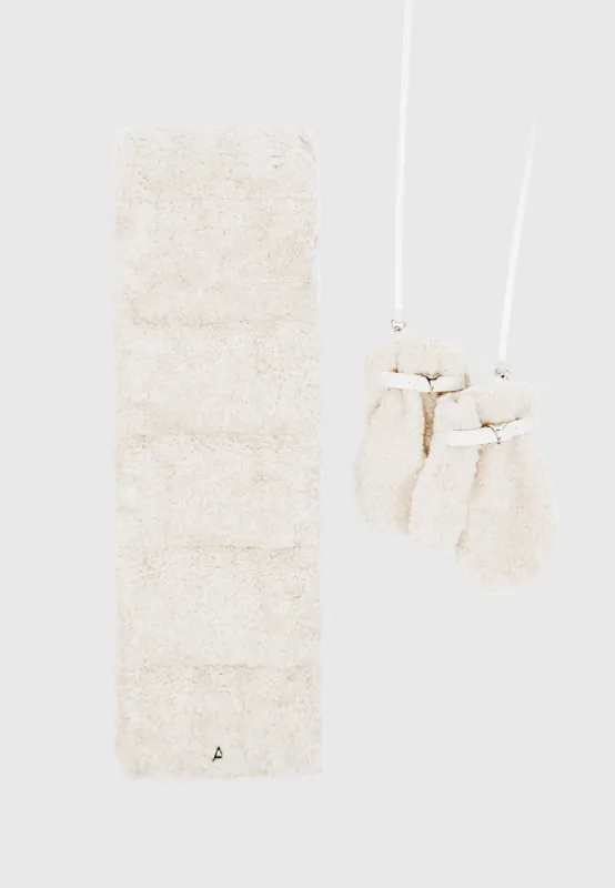 Eiffel Plush Mittens and Vegan Leather and Plush Puffer Scarf Set - Beige sold by Maniere De Voir