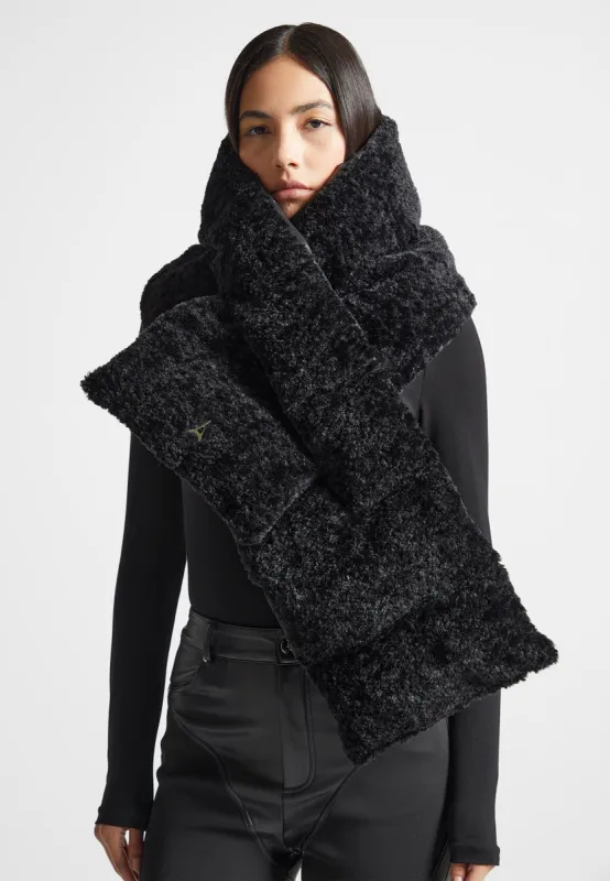 Leather and Plush Puffer Scarf - Black sold by Maniere De Voir
