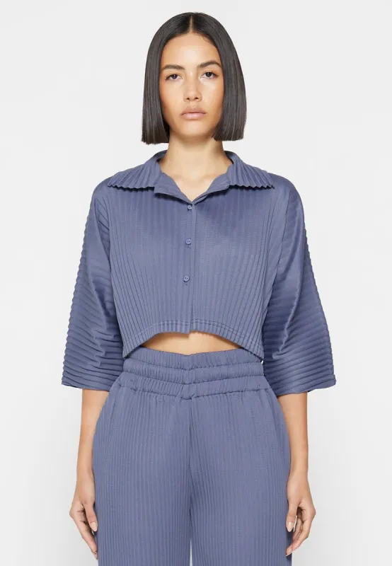 Pleated Cropped Shirt - Steel Blue sold by Maniere De Voir